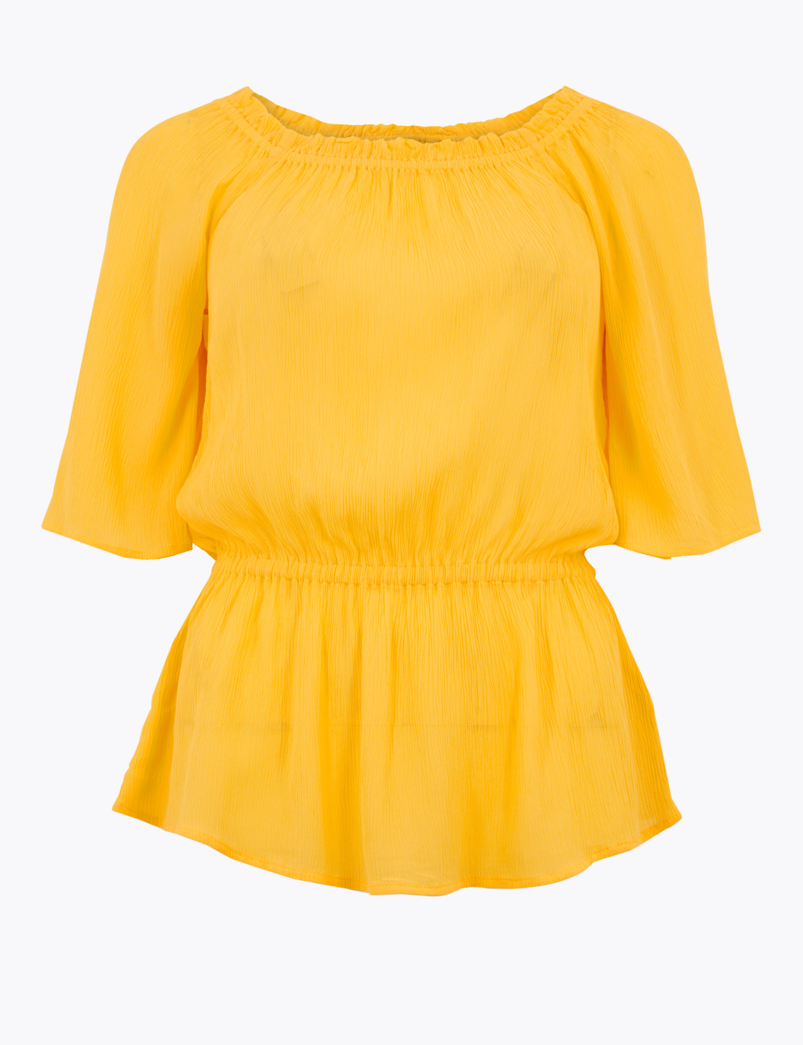 Square Neck Waisted Short Sleeve Blouse 1 of 1