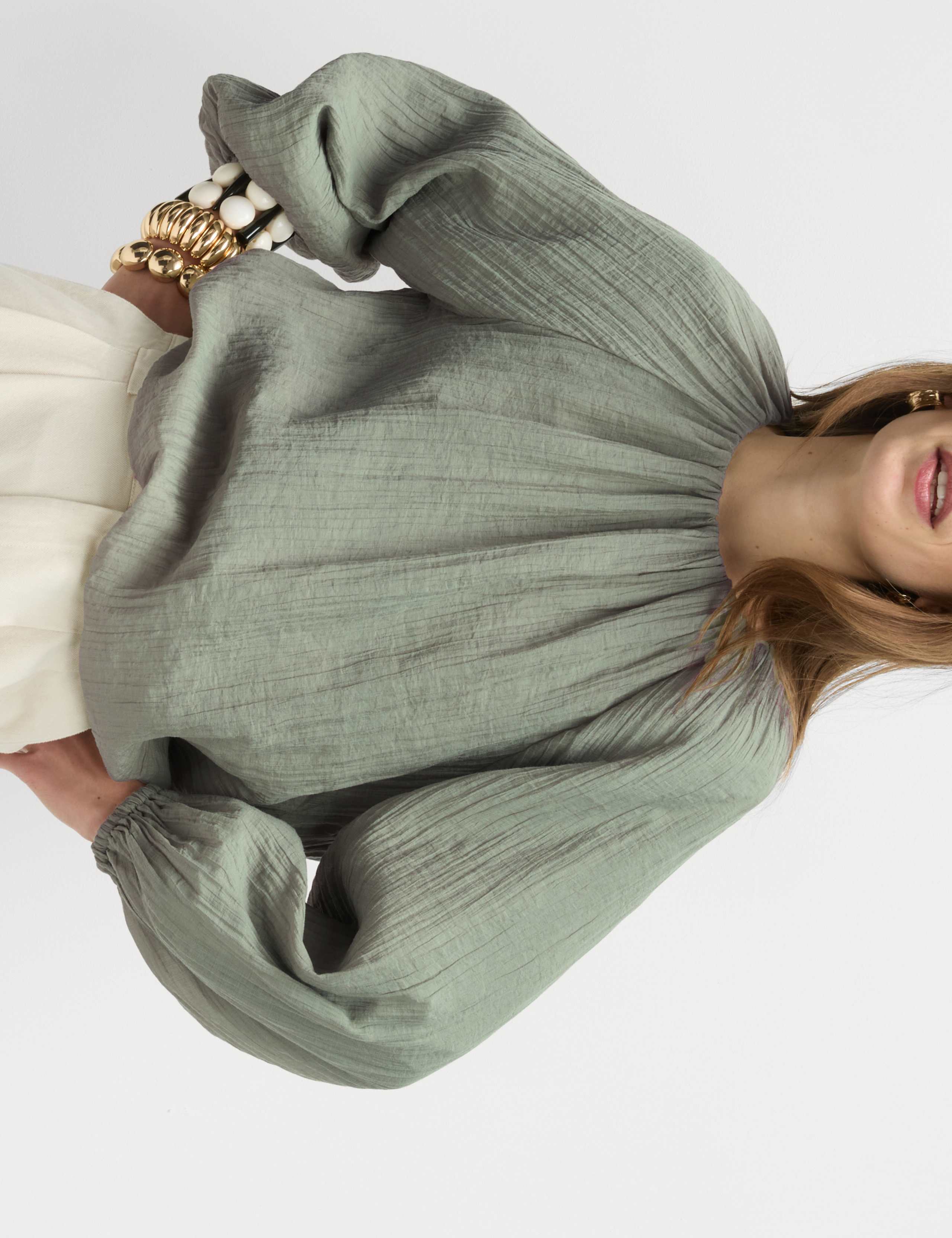 Lyocell Rich Textured Bubble Hem Blouse 3 of 10
