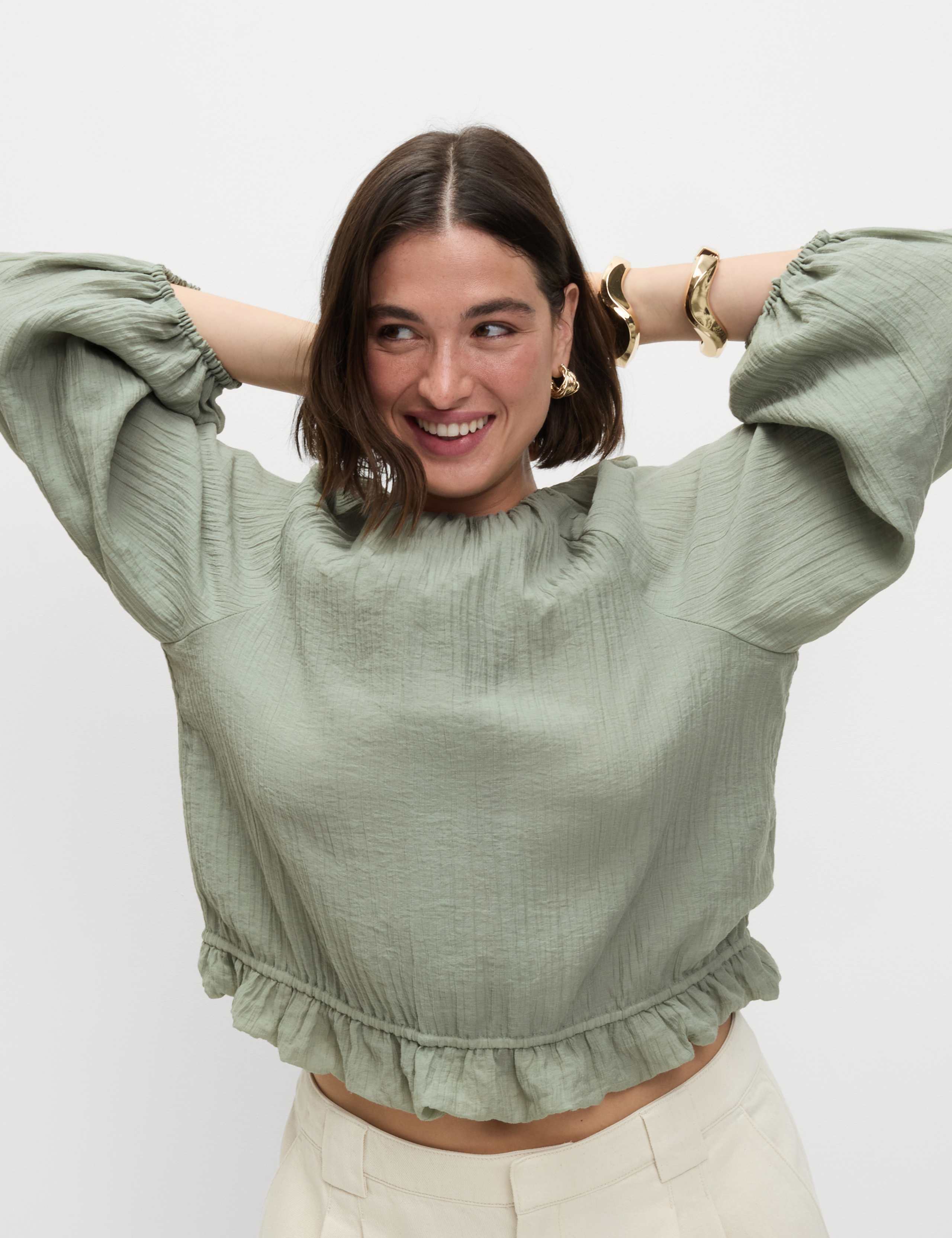 Lyocell Rich Textured Bubble Hem Blouse 10 of 10