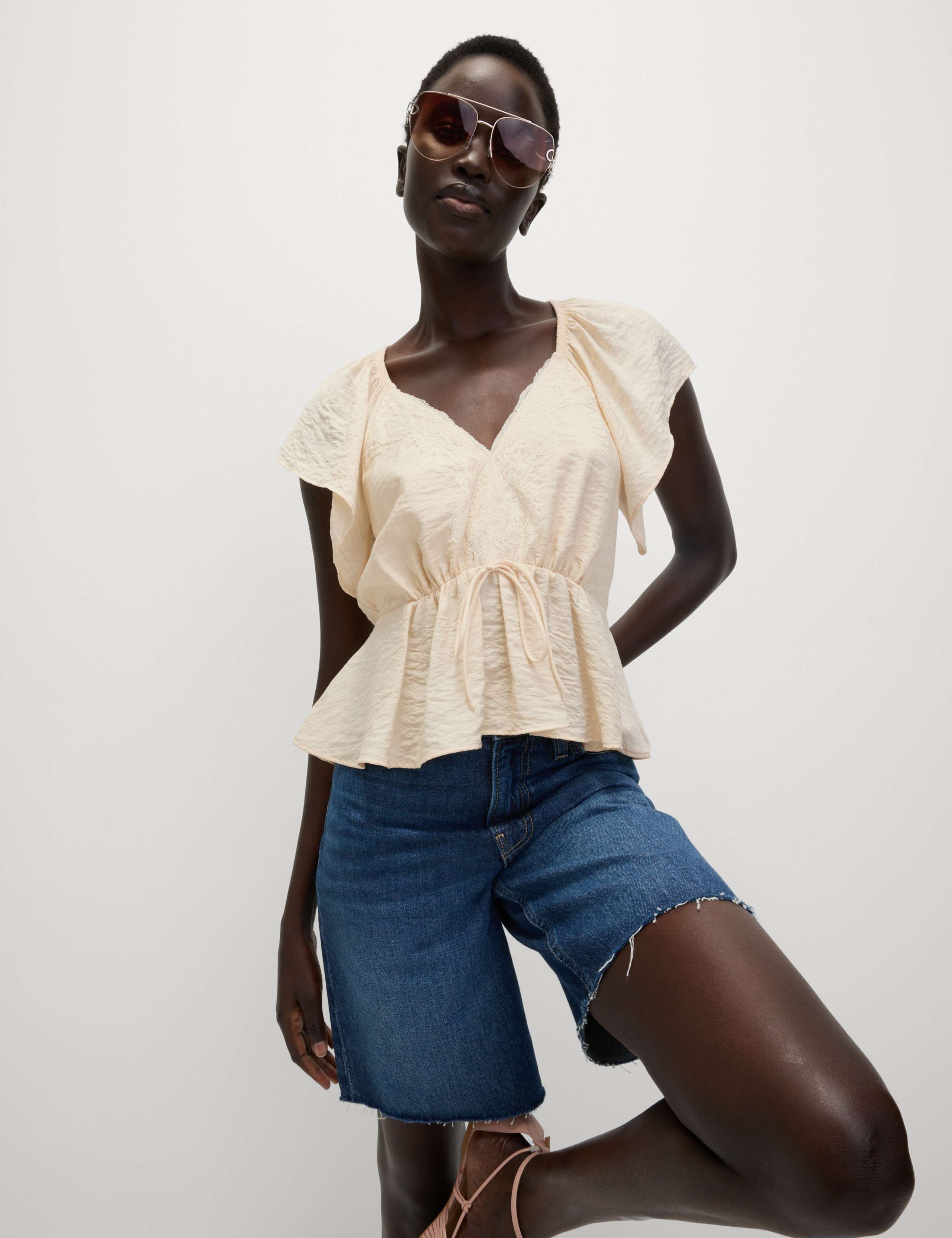 Lace V-Neck Ruffle Angel Sleeve Blouse 5 of 5
