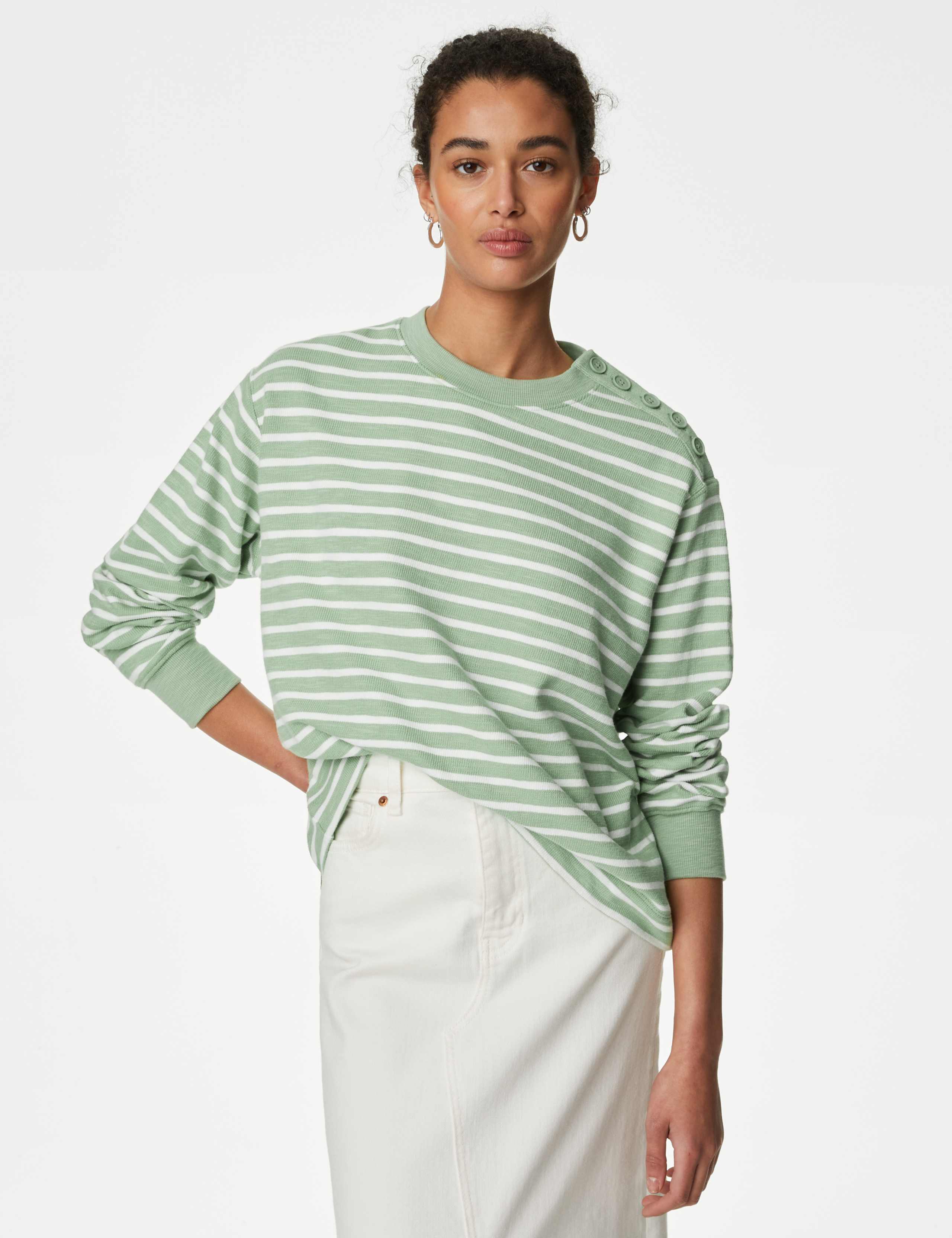 Cotton Rich Striped Crew Neck Sweatshirt | M&S Collection at M&S