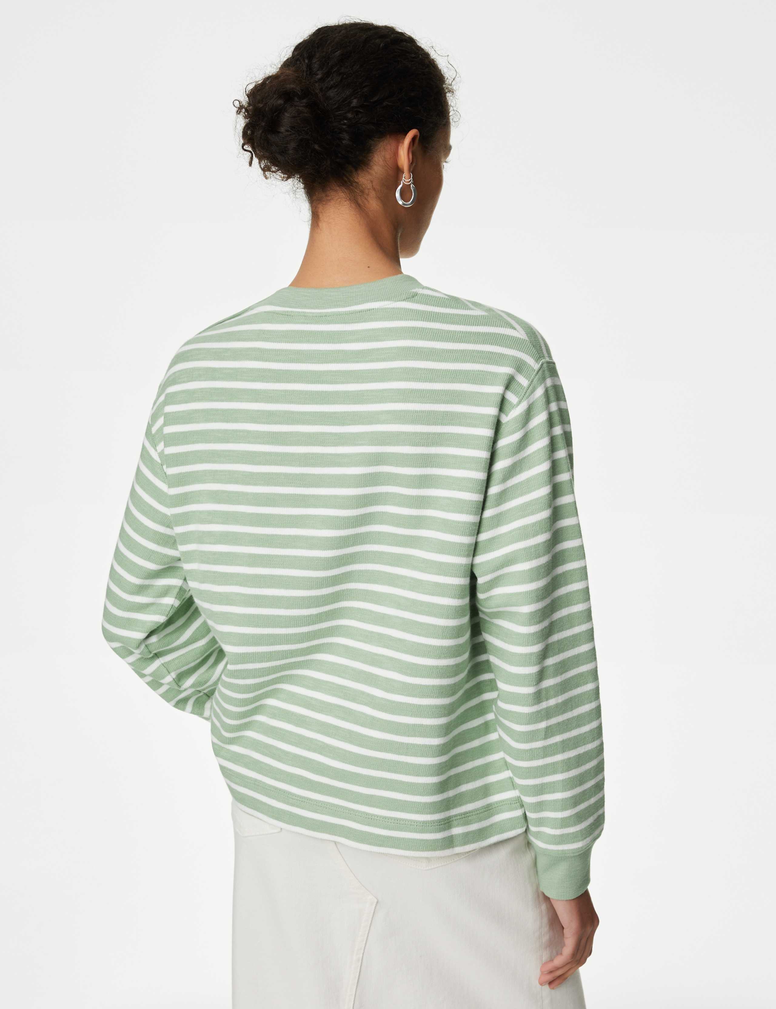 Cotton Rich Striped Crew Neck Sweatshirt 4 of 5