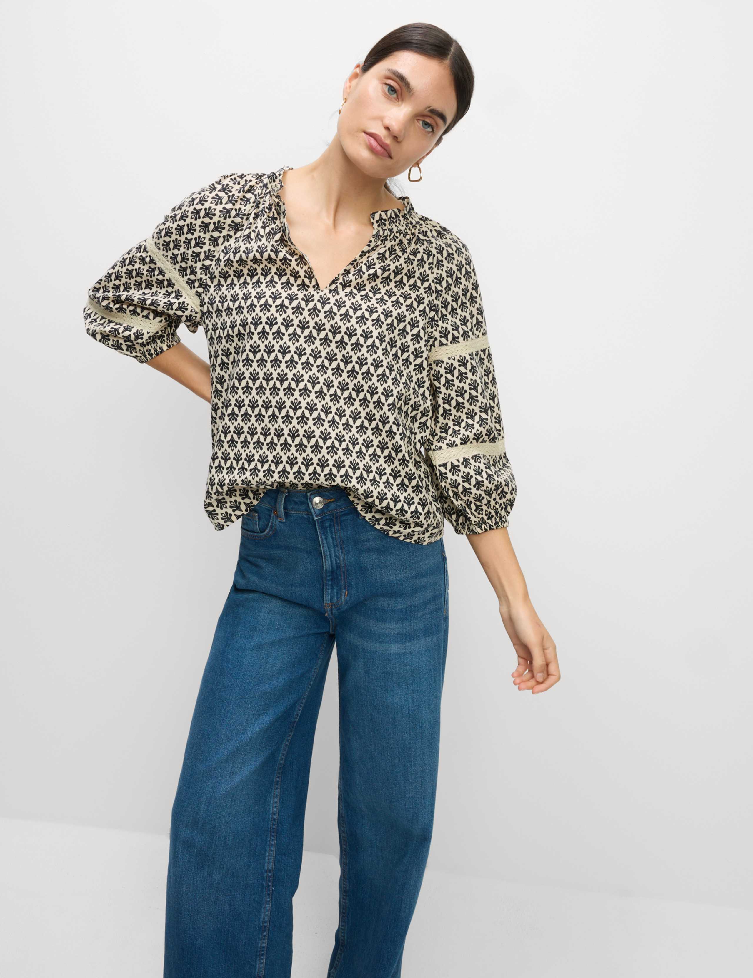 Pure Cotton Printed Notch Neck Puff Sleeve Blouse 5 of 6