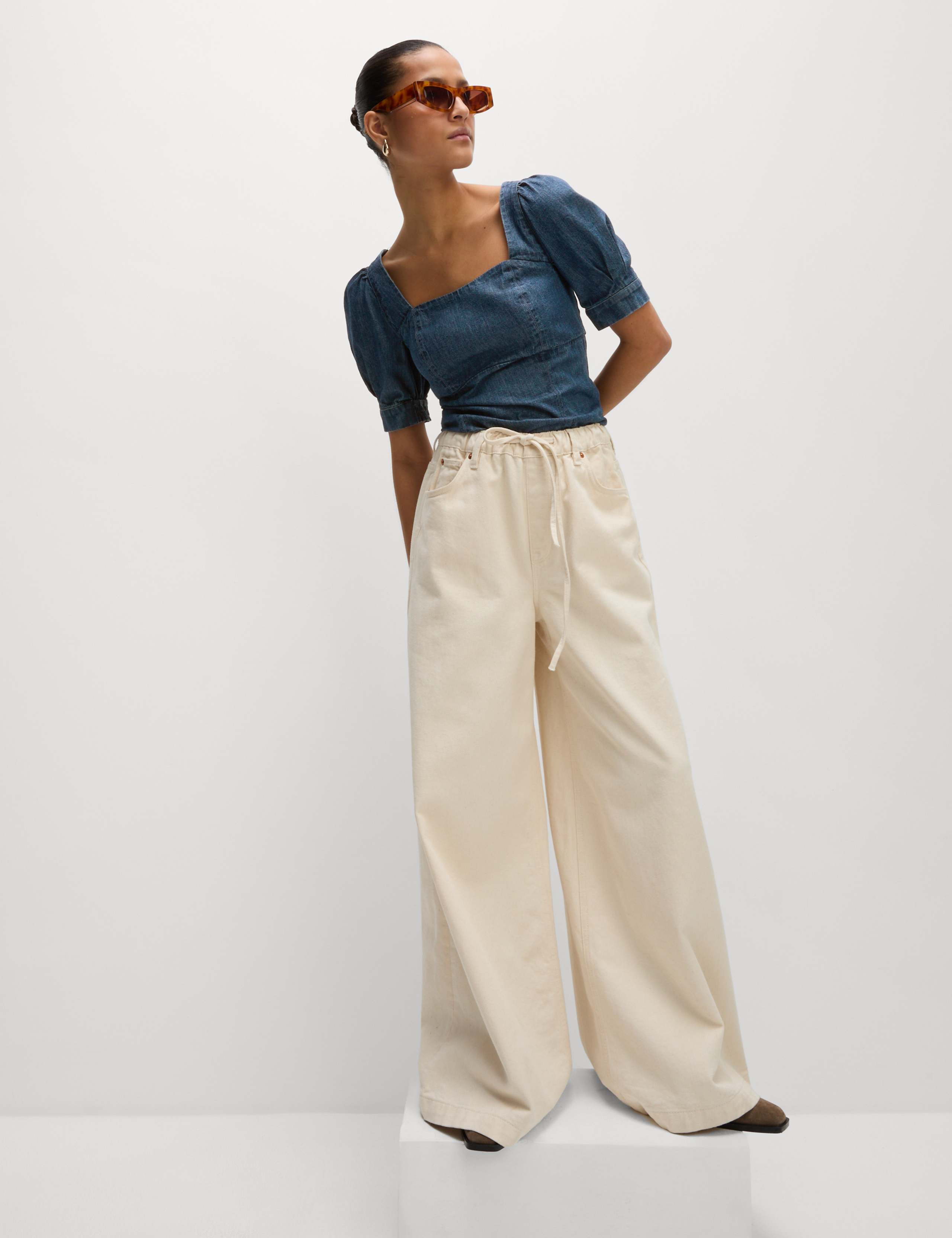 Pure Cotton Denim Square Neck Slim Fit Top 3 of 5