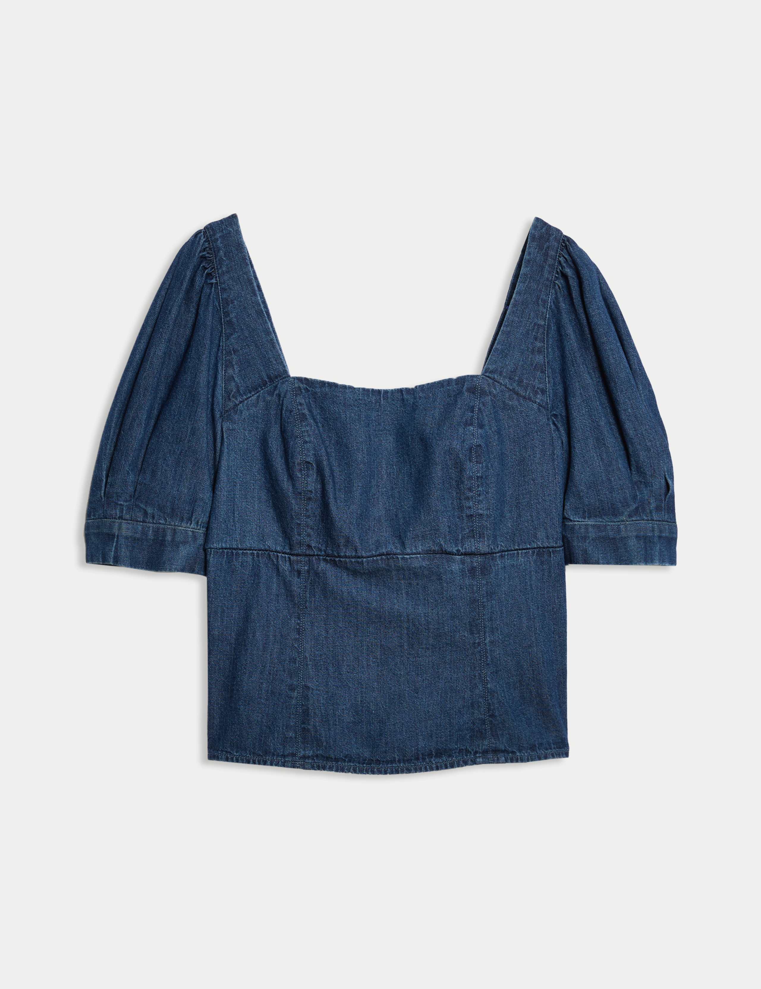 Pure Cotton Denim Square Neck Slim Fit Top 2 of 5