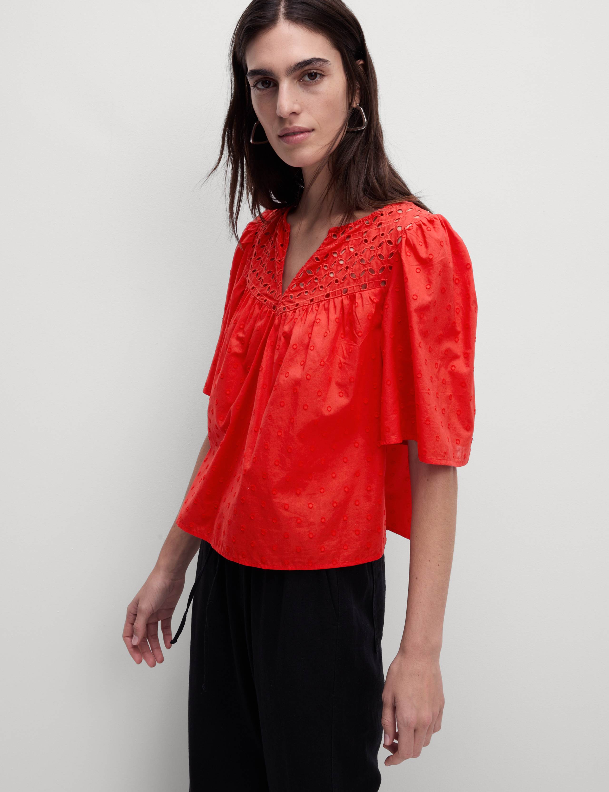 Pure Cotton Broderie Textured Blouse 4 of 6