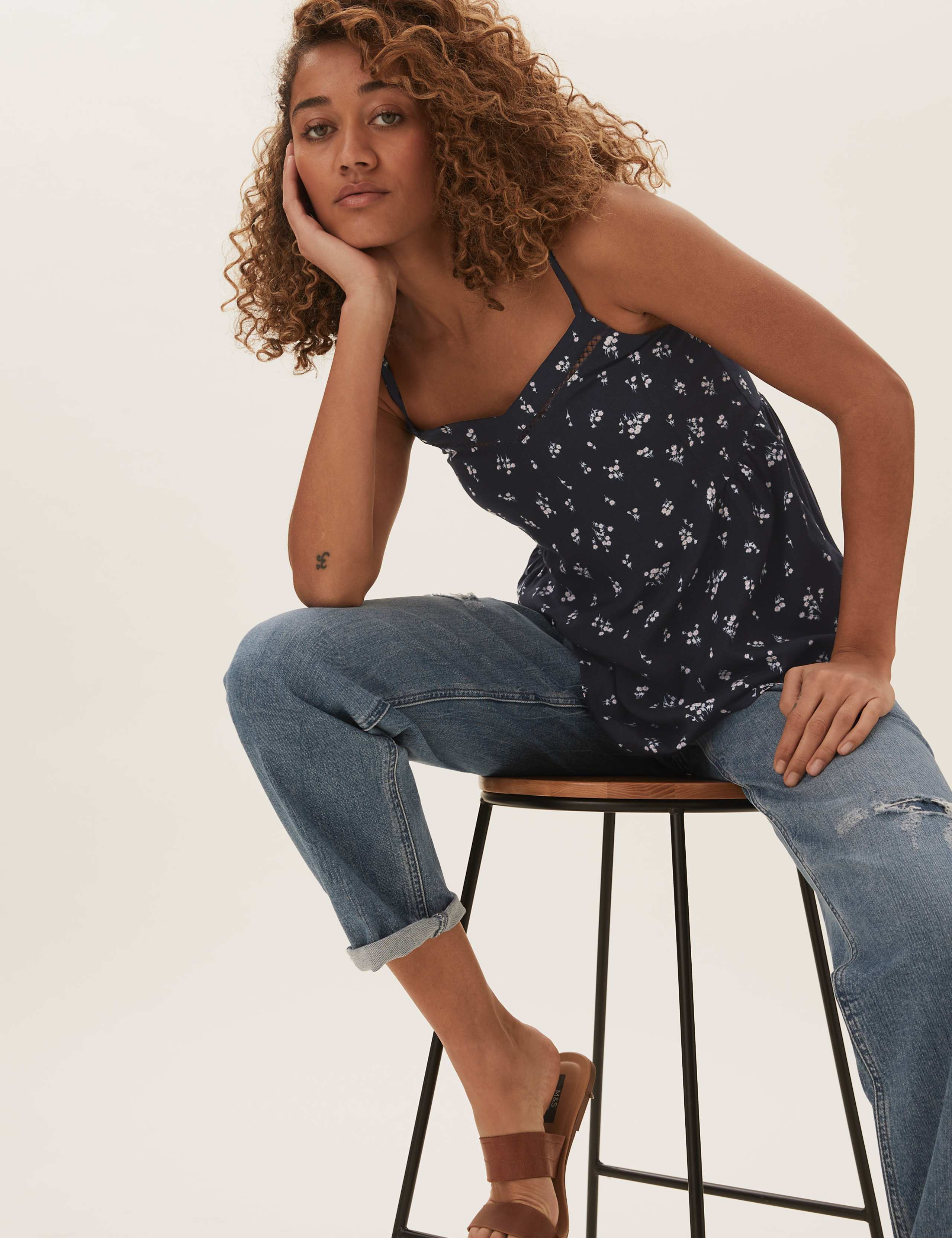 Ditsy Floral Lace Insert Cami Top 1 of 5
