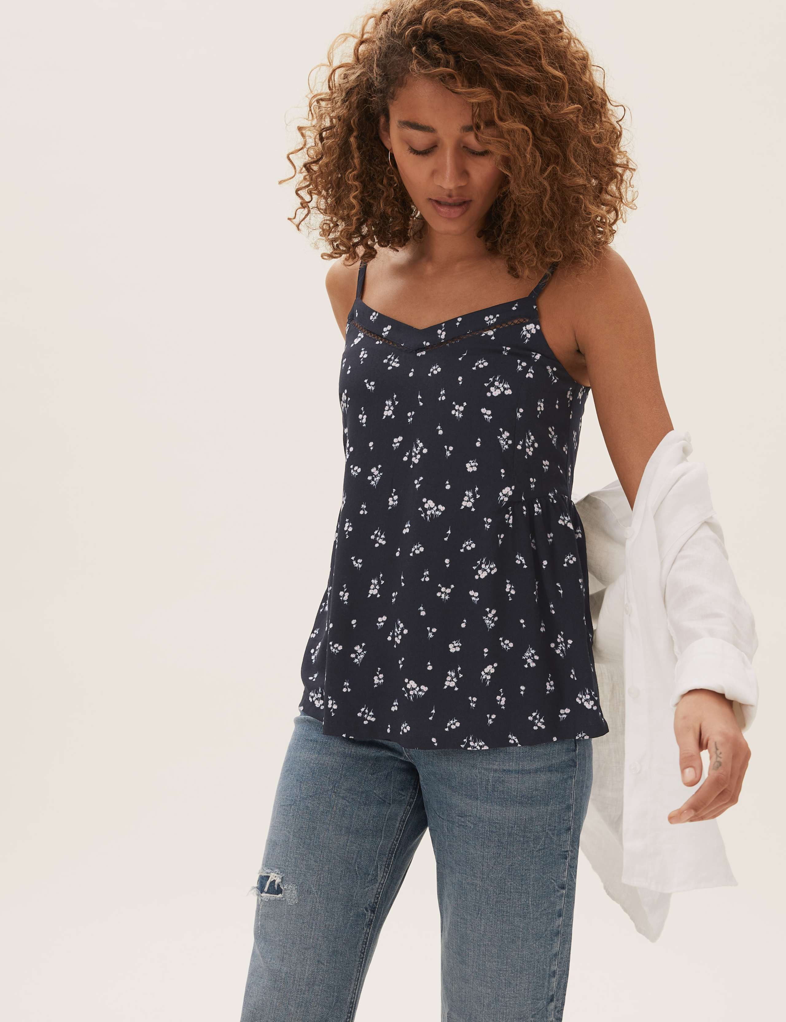 Ditsy Floral Lace Insert Cami Top 3 of 5
