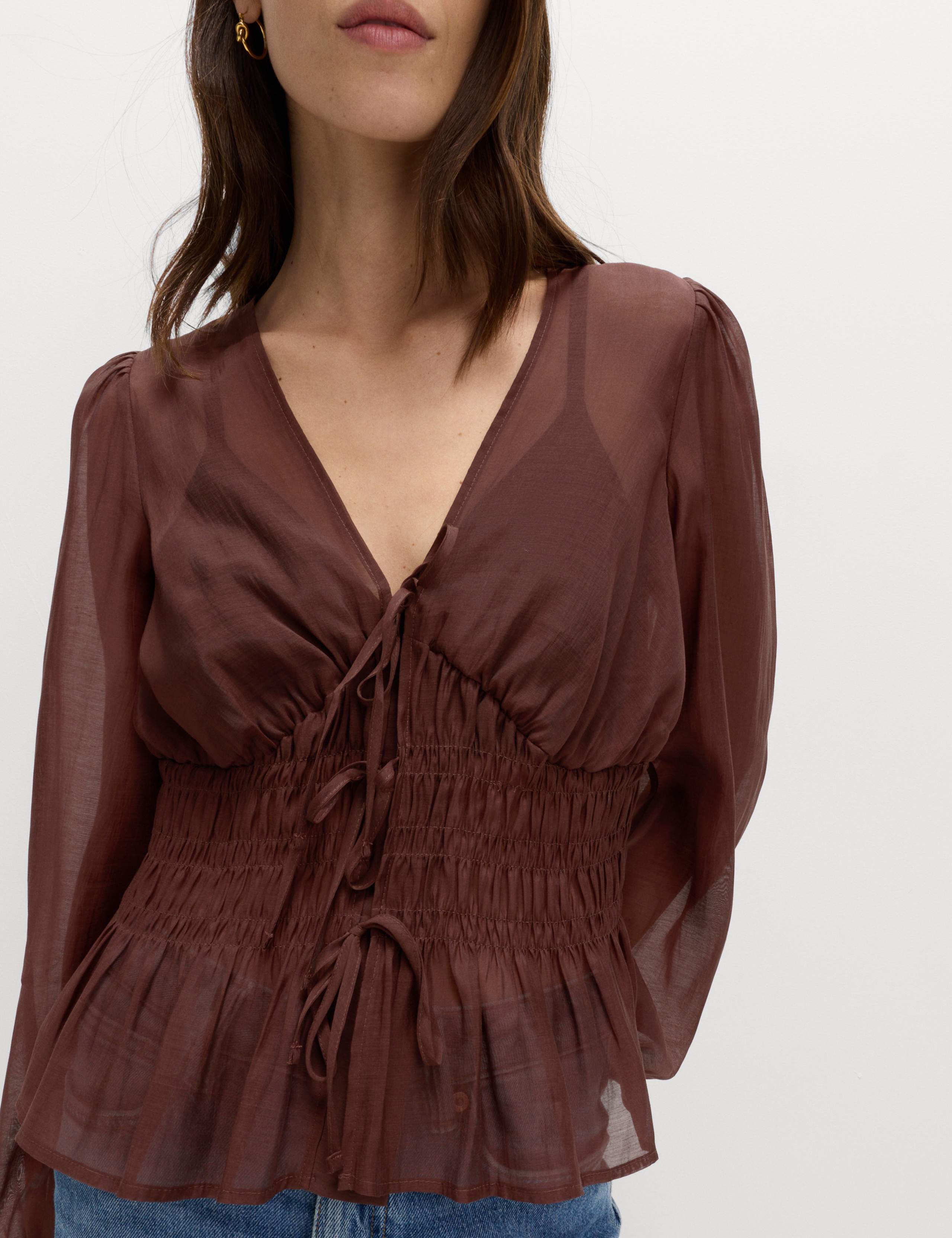 Lyocell Rich V-Neck Shirred Blouse 6 of 6