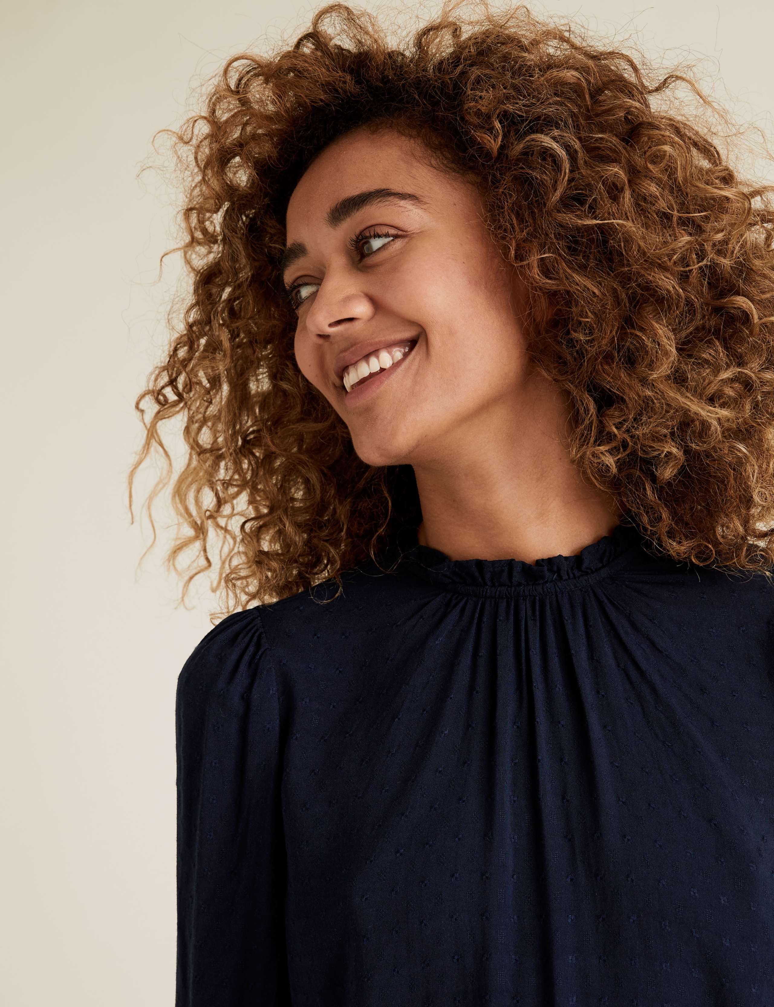 Textured Frill Neck Long Sleeve Blouse 3 of 4
