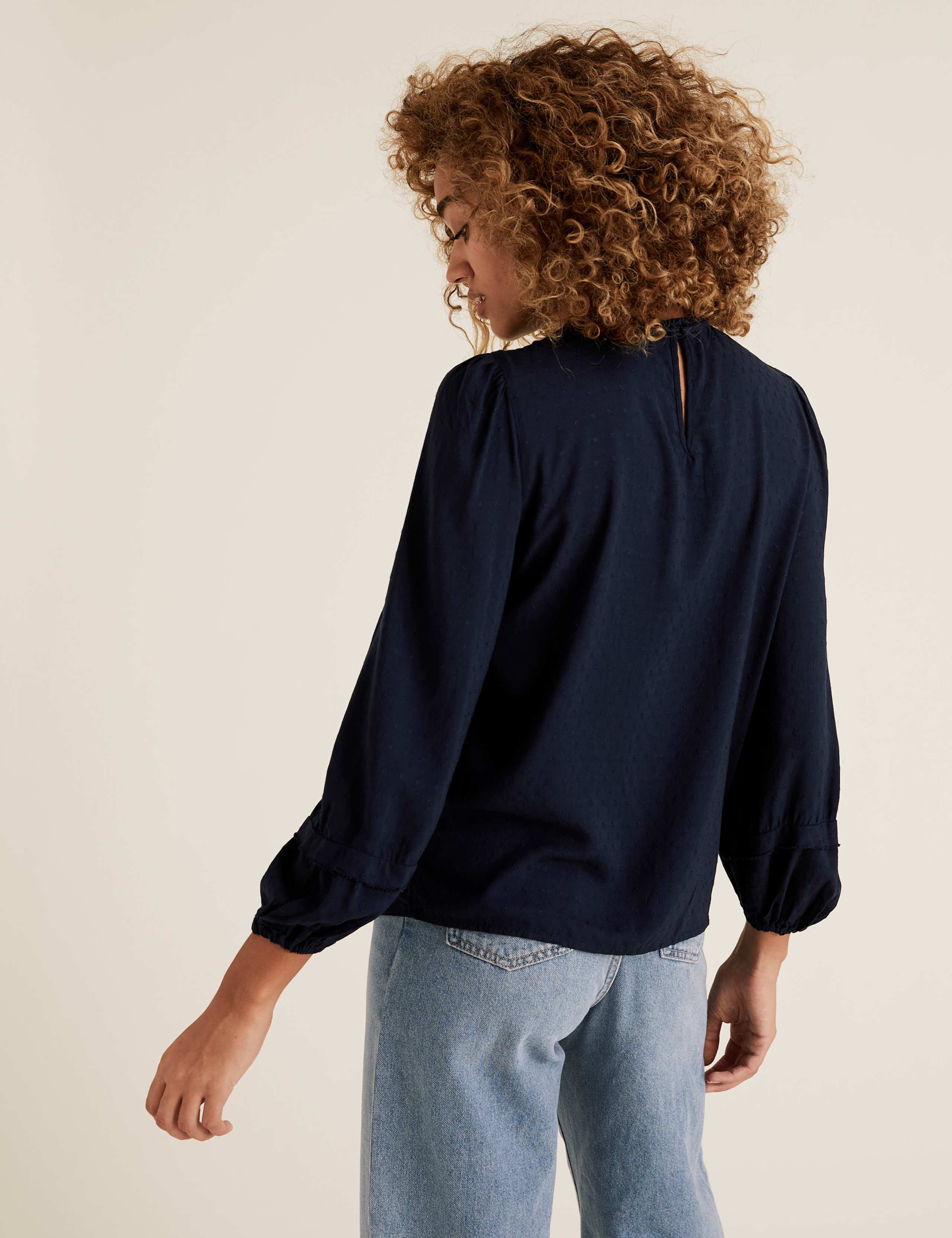 Textured Frill Neck Long Sleeve Blouse 4 of 4