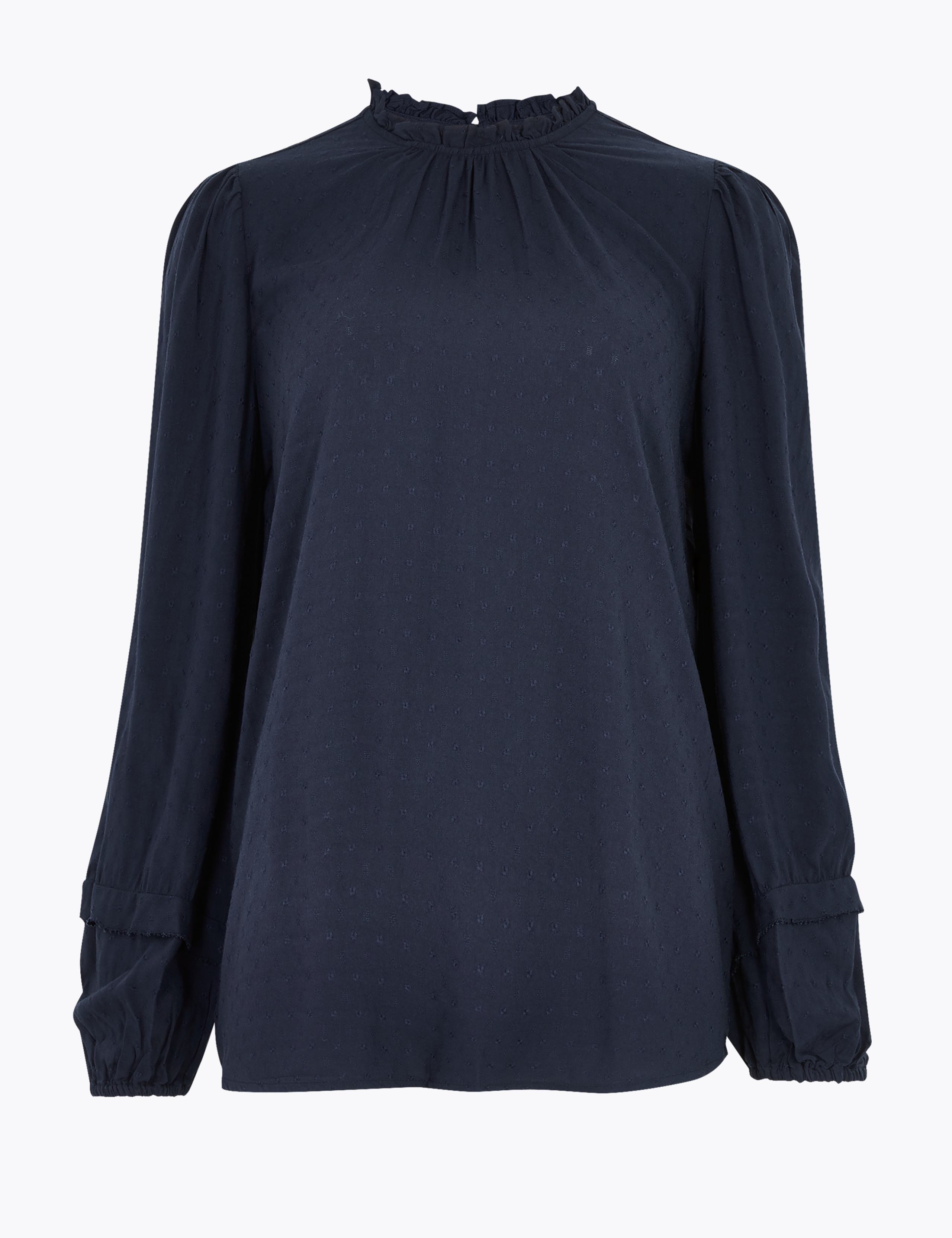 Textured Frill Neck Long Sleeve Blouse 2 of 4