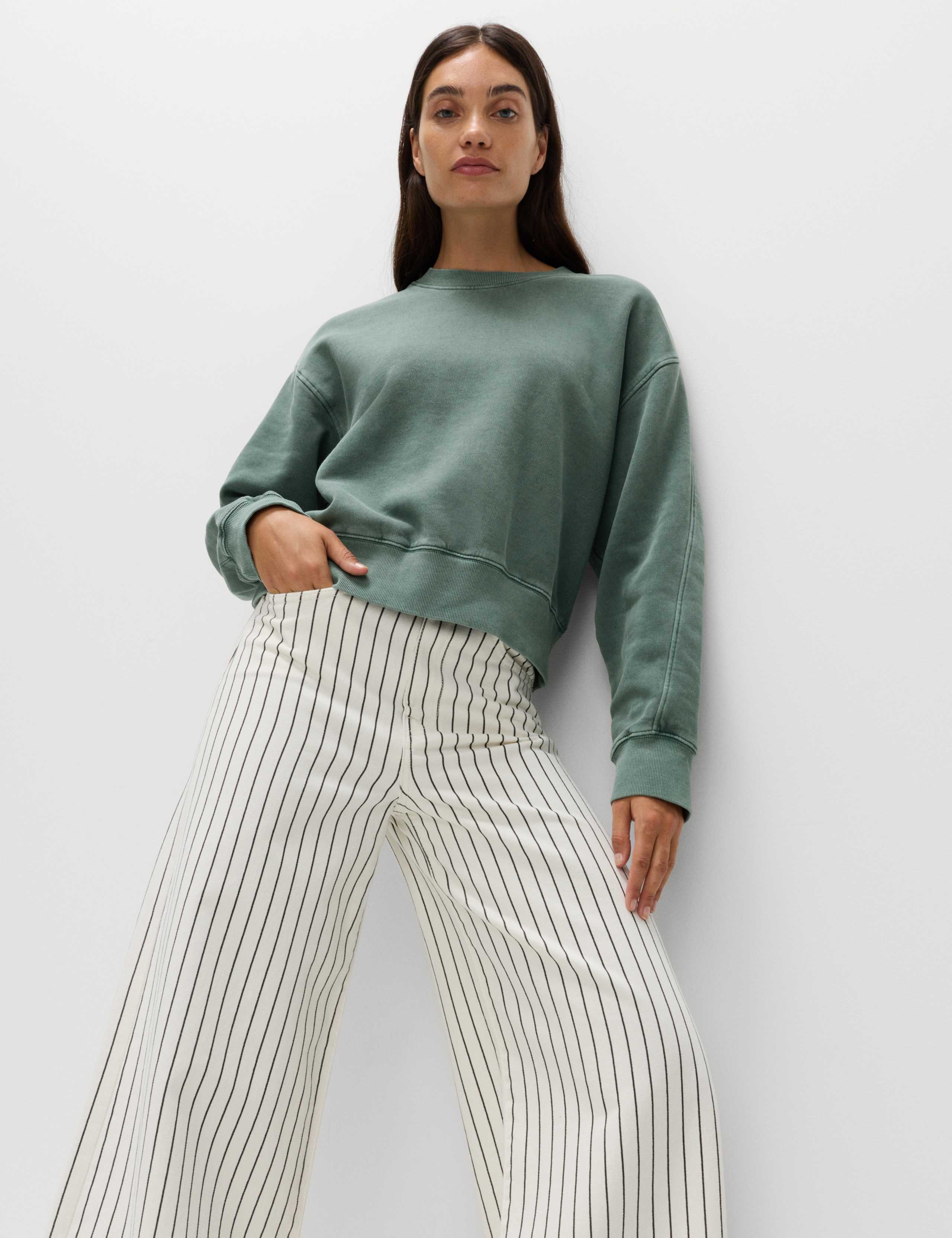 Pure Cotton Garment Dye Cropped Sweatshirt 1 of 6