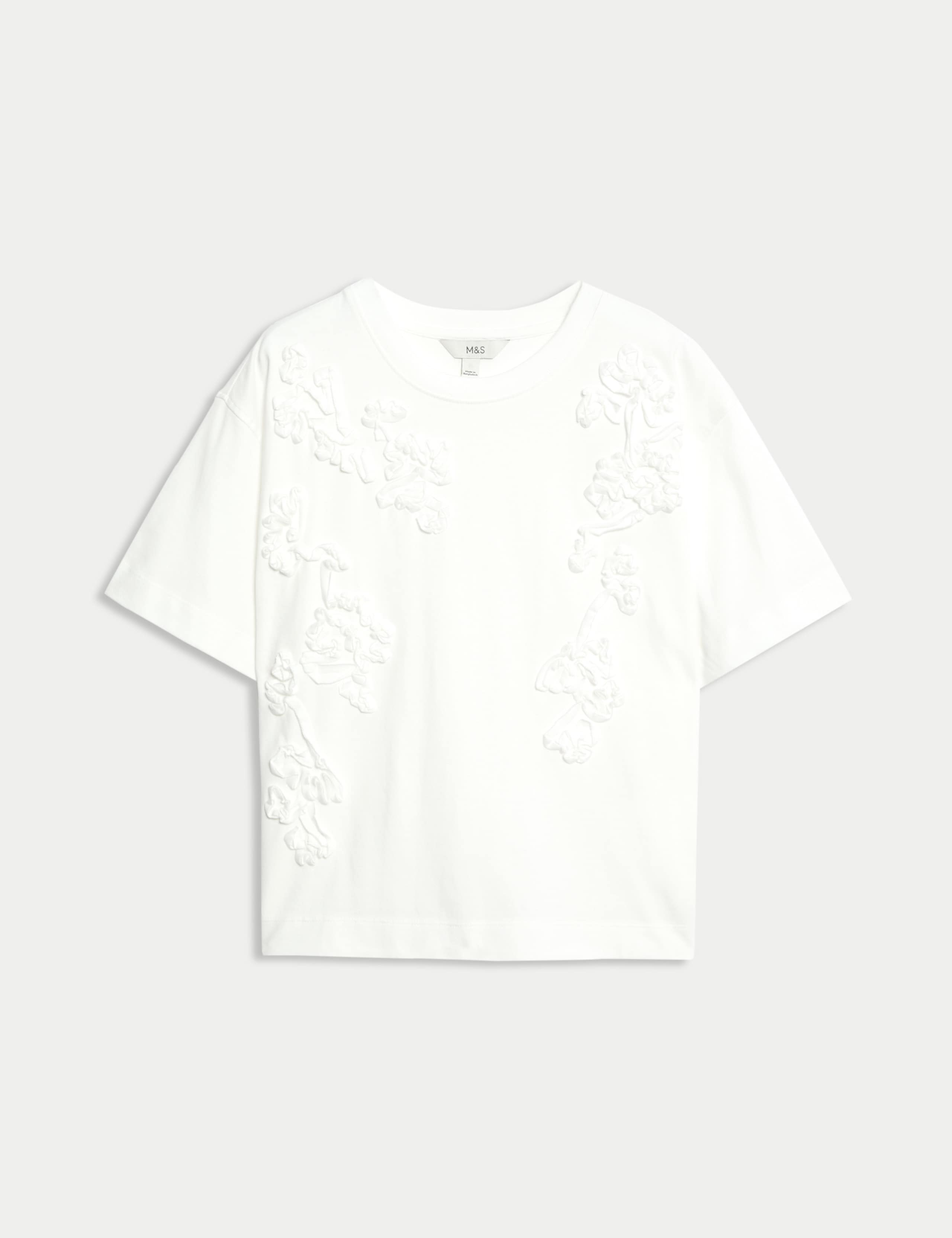 Pure Cotton Ribbon Appliqué Crew Neck T-Shirt 2 of 4