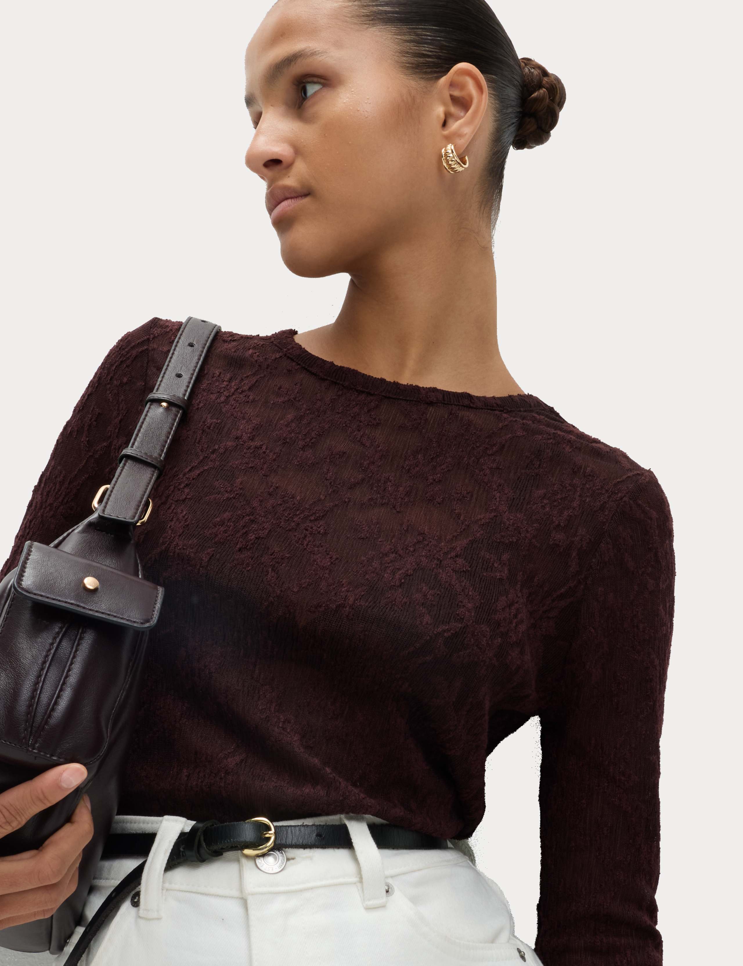 Long Sleeve Floral Mesh Slash Neck Top 5 of 6