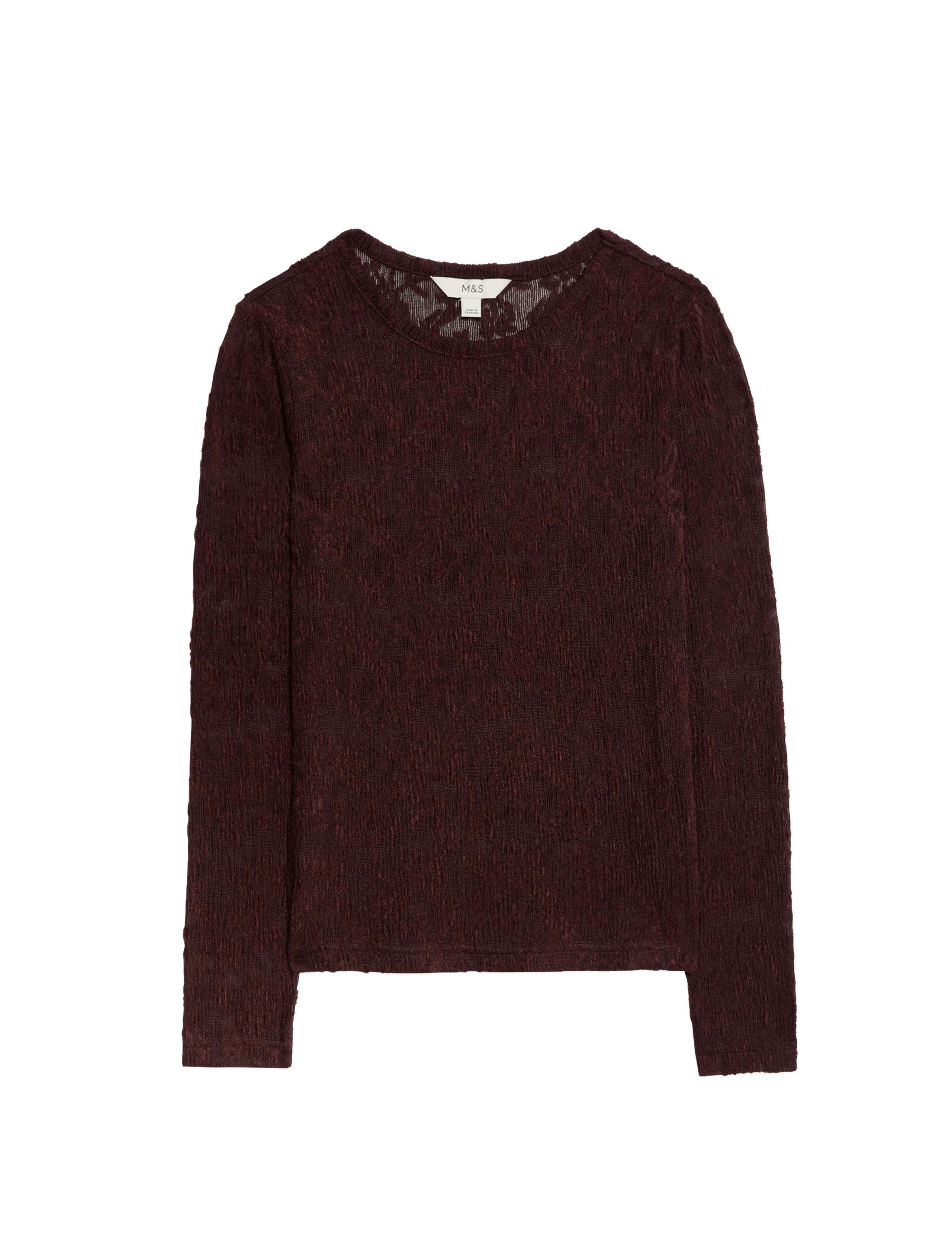 Long Sleeve Floral Mesh Slash Neck Top 2 of 6