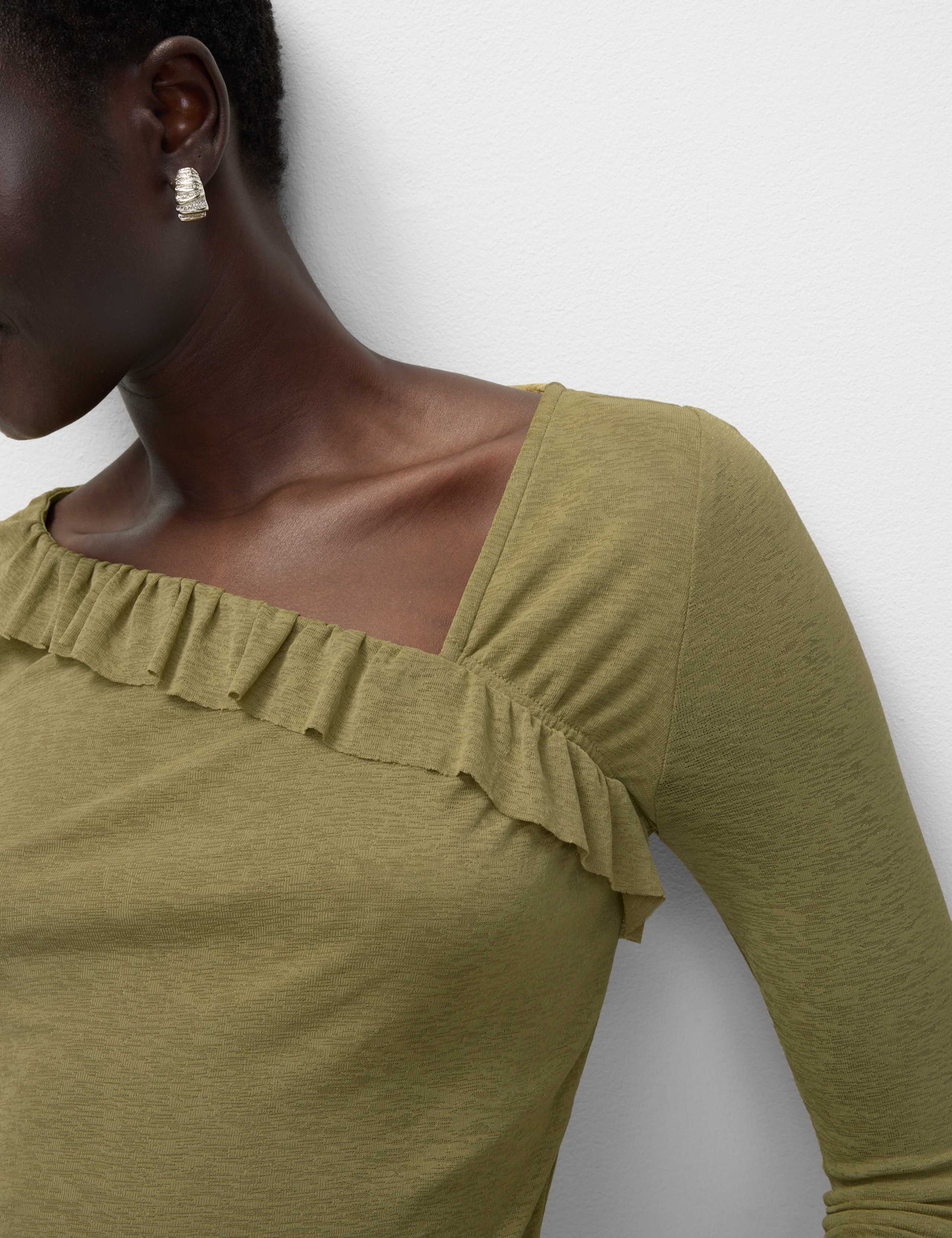 Jersey Asymmetric Ruffle Neck Top 1 of 5