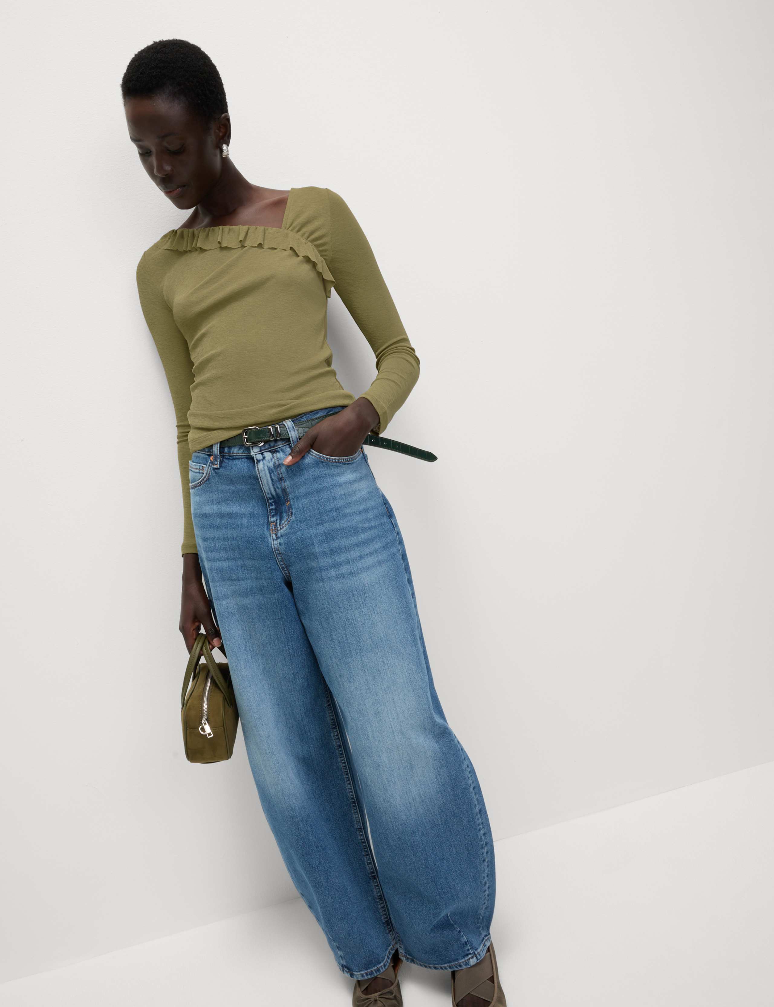 Jersey Asymmetric Ruffle Neck Top 3 of 5