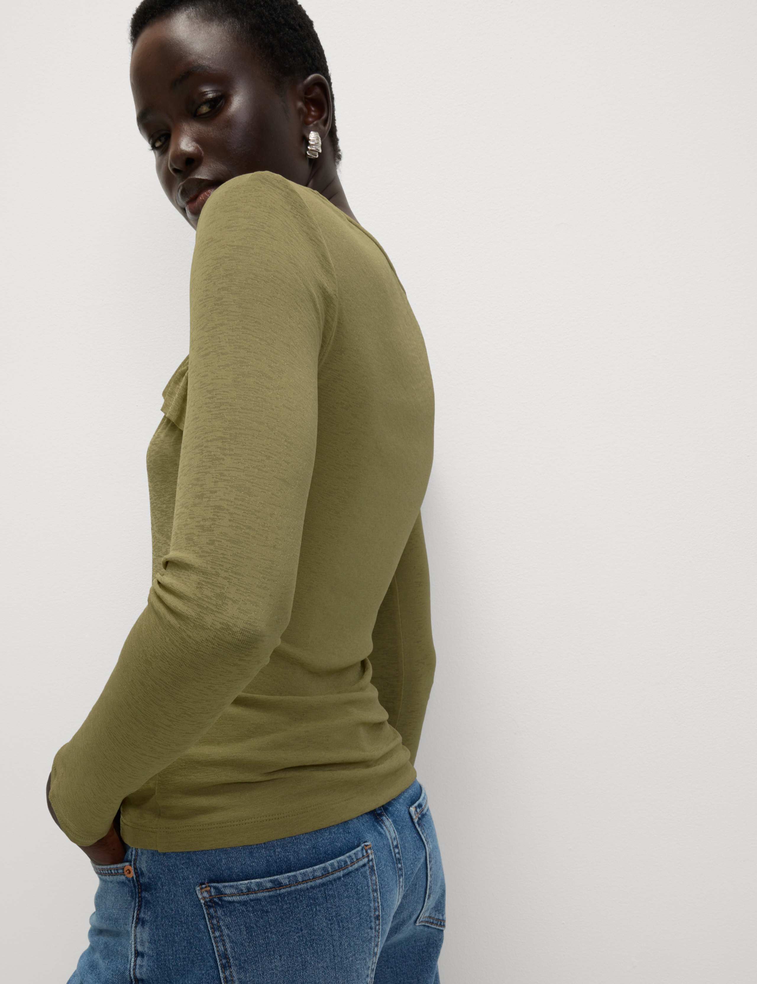 Jersey Asymmetric Ruffle Neck Top 4 of 5