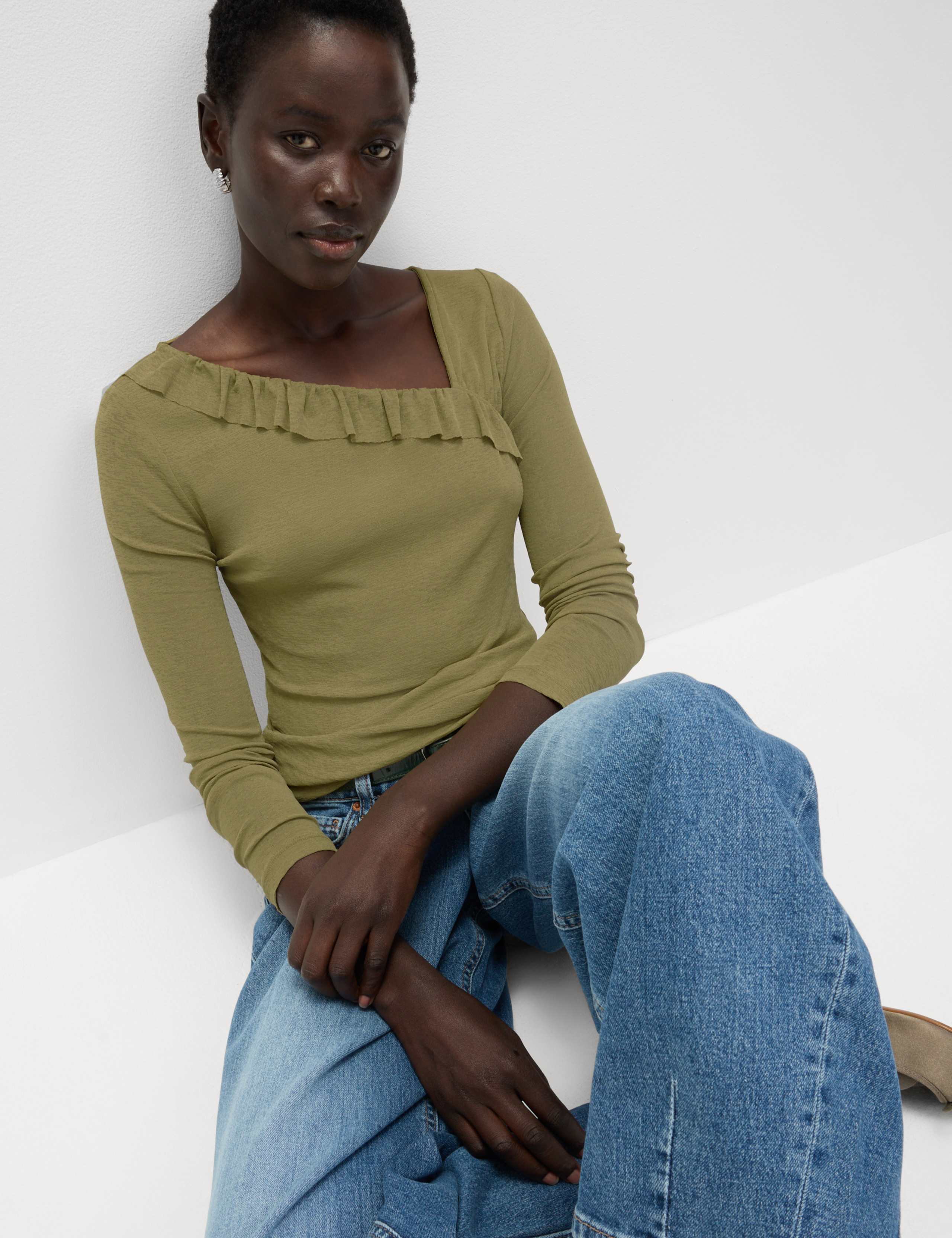 Jersey Asymmetric Ruffle Neck Top 5 of 5