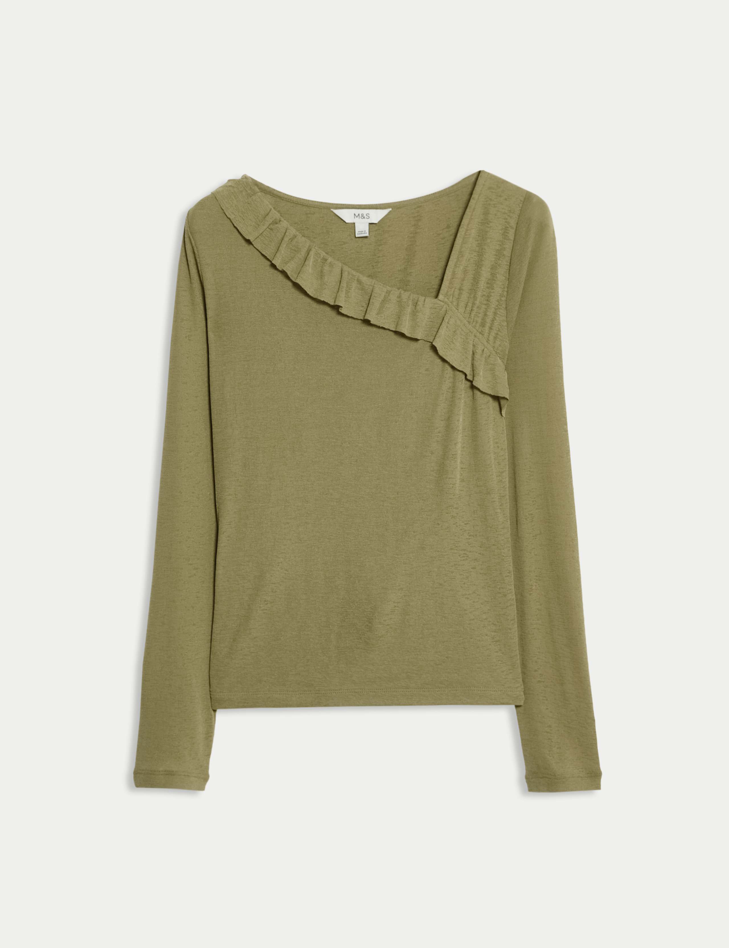 Jersey Asymmetric Ruffle Neck Top 2 of 5