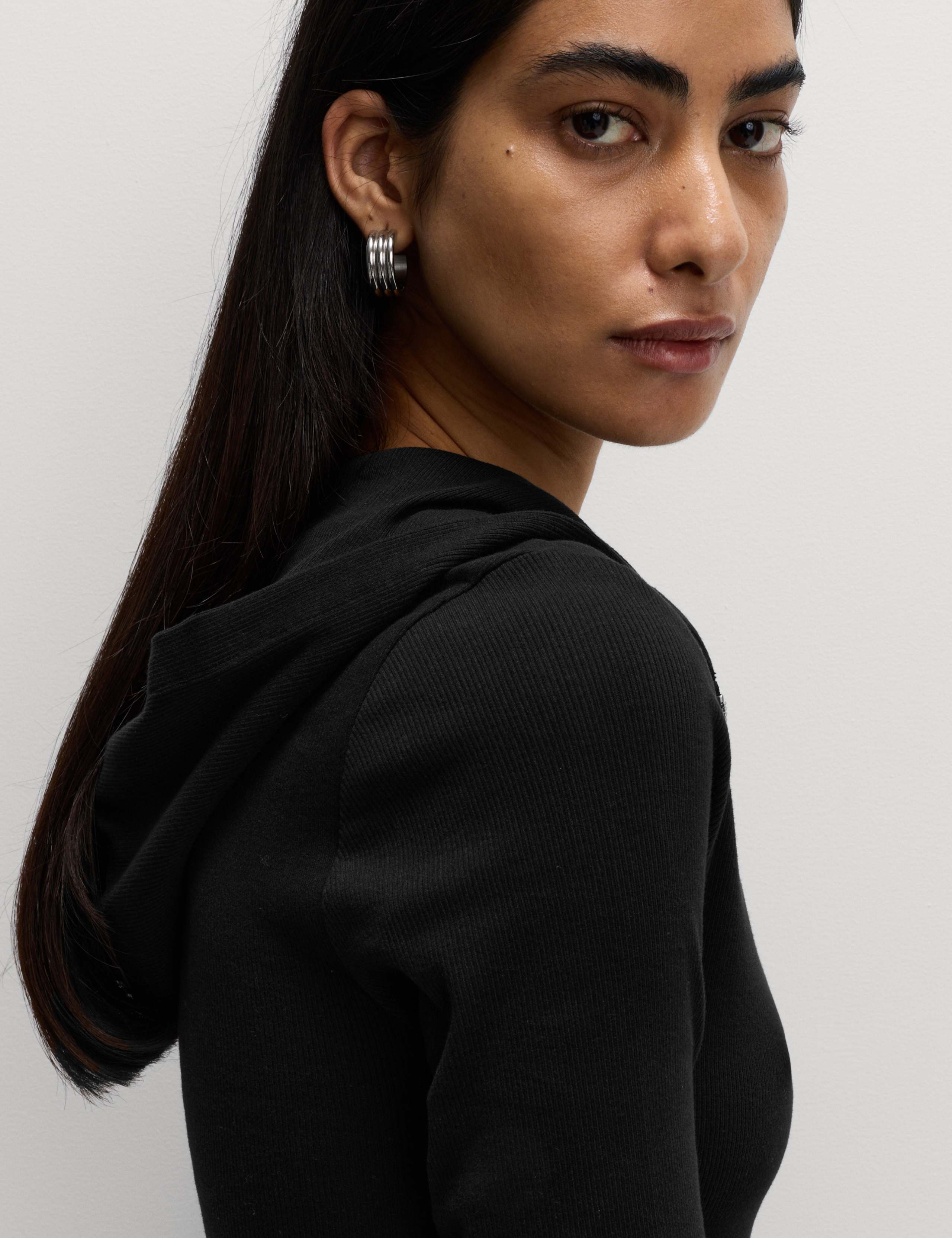 Cotton Rich Slim Fit Ribbed Hoodie 4 of 5