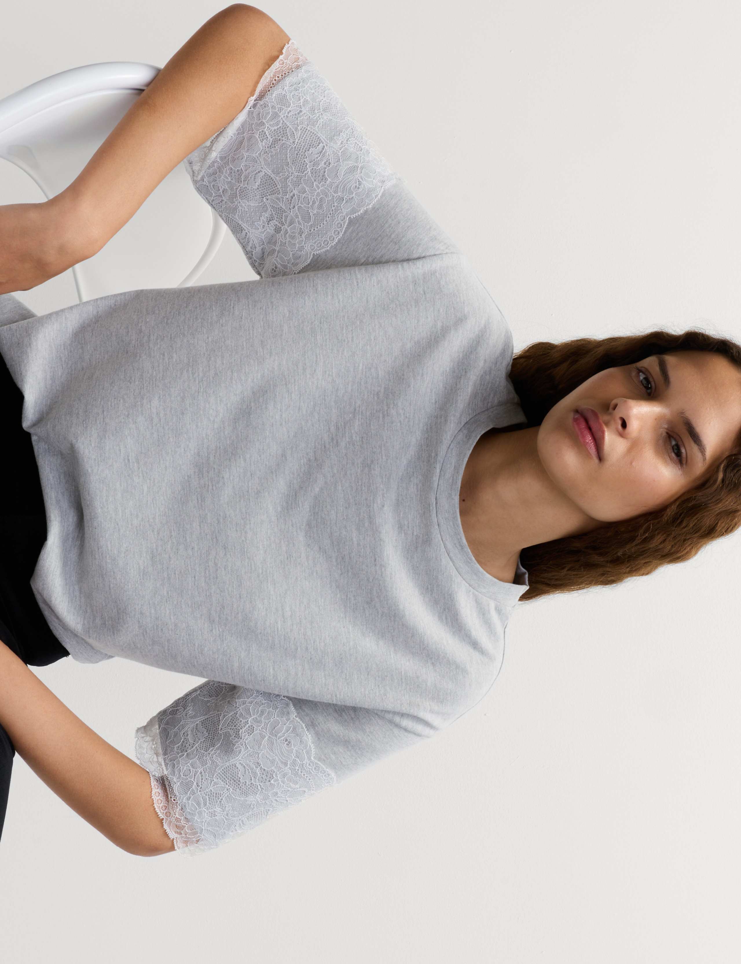 Cotton Blend Lace Sleeve T-Shirt 3 of 6