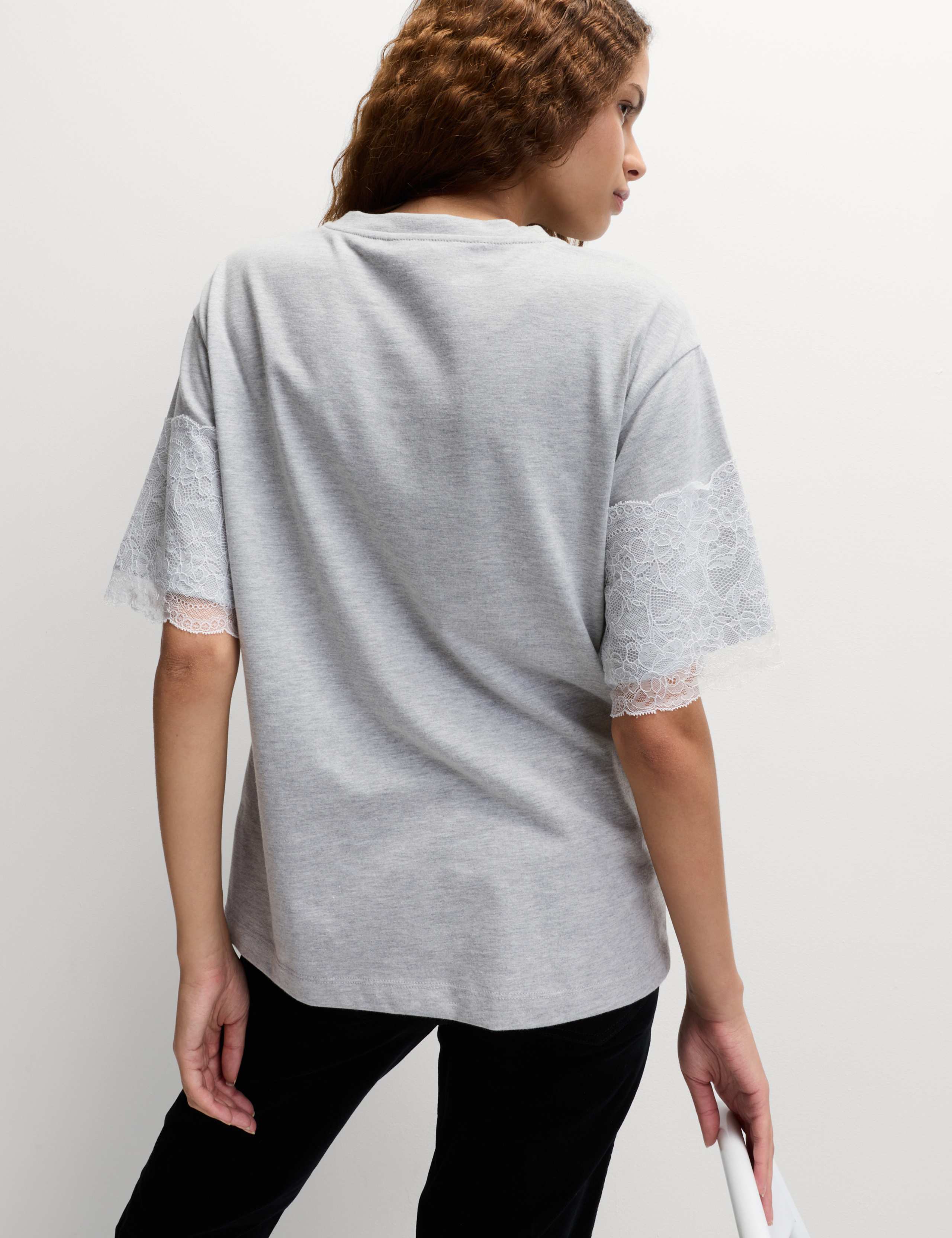 Cotton Blend Lace Sleeve T-Shirt 5 of 6