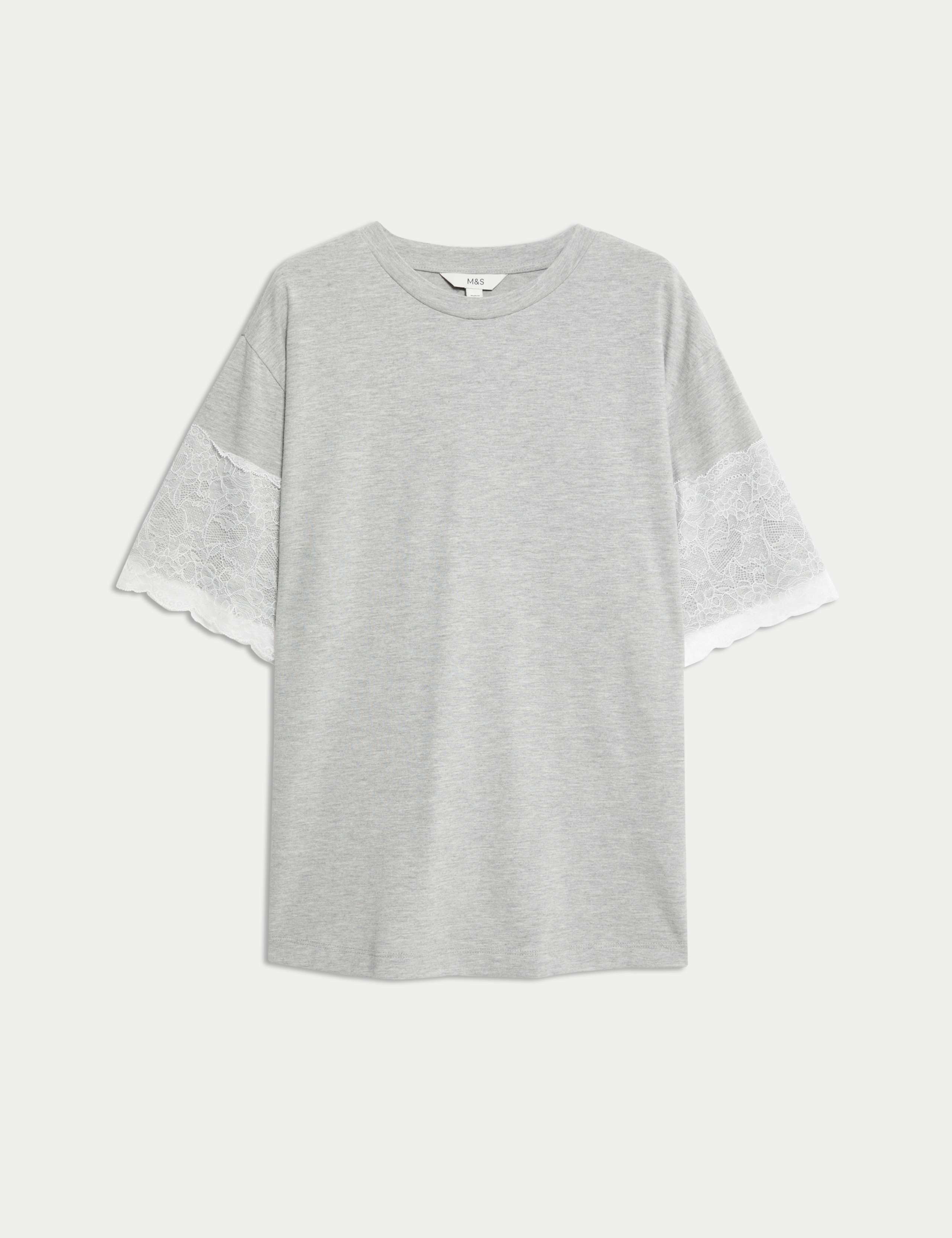 Cotton Blend Lace Sleeve T-Shirt 2 of 6