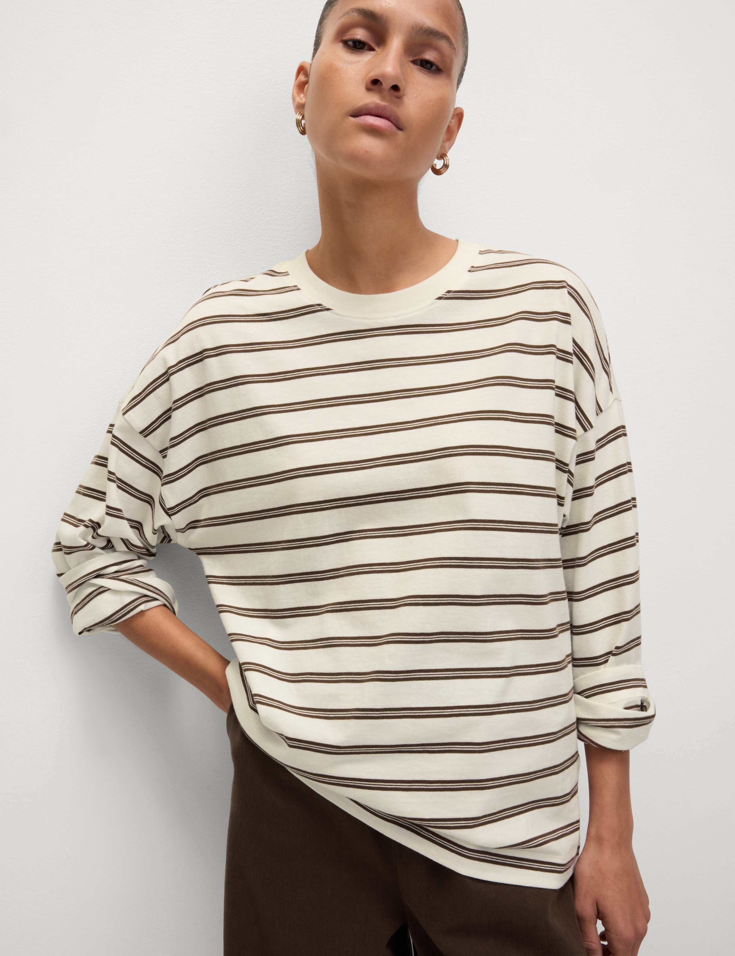 Pure Cotton Striped Crew Neck T-Shirt 1 of 5
