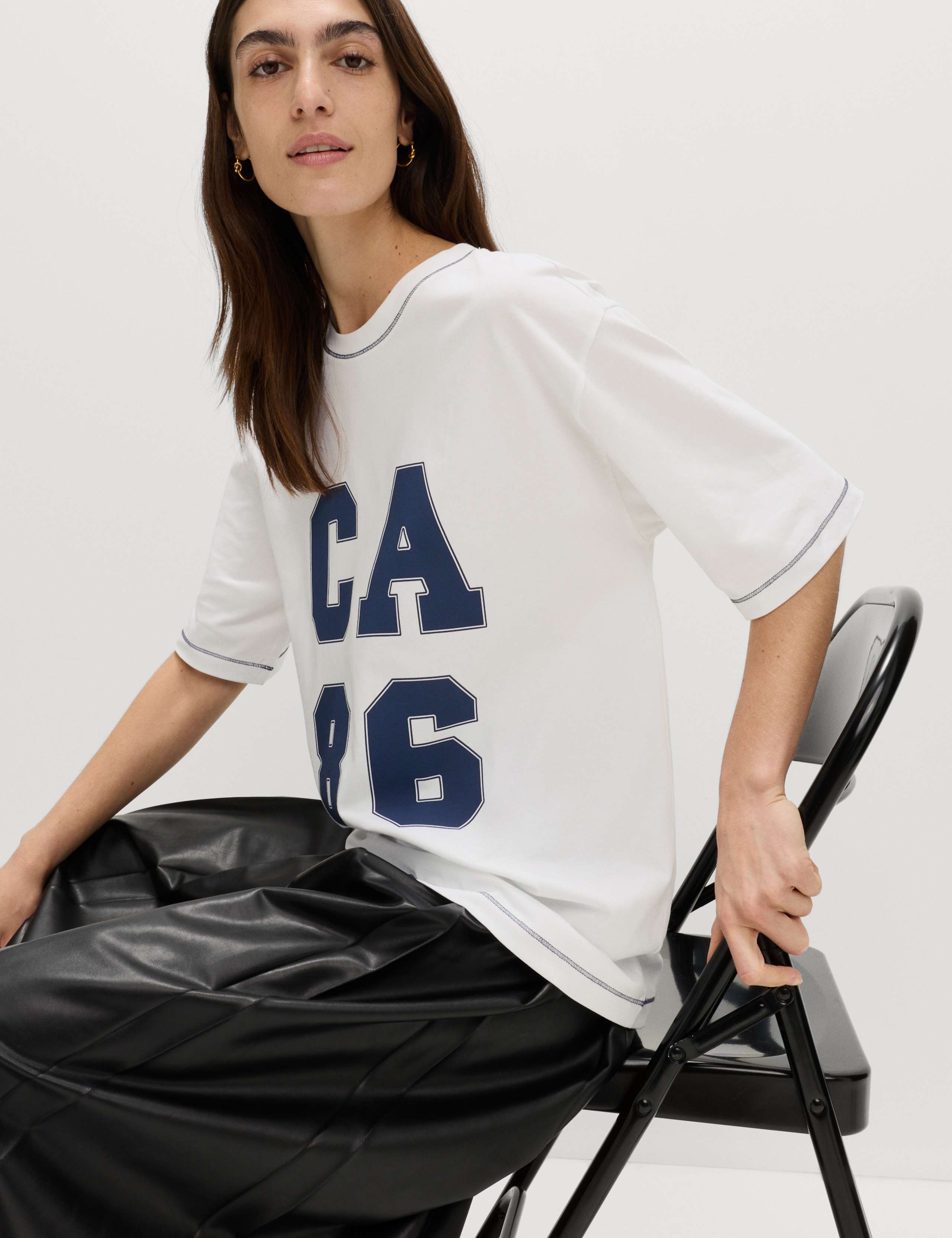 Pure Cotton Slogan Oversized T-Shirt 1 of 5