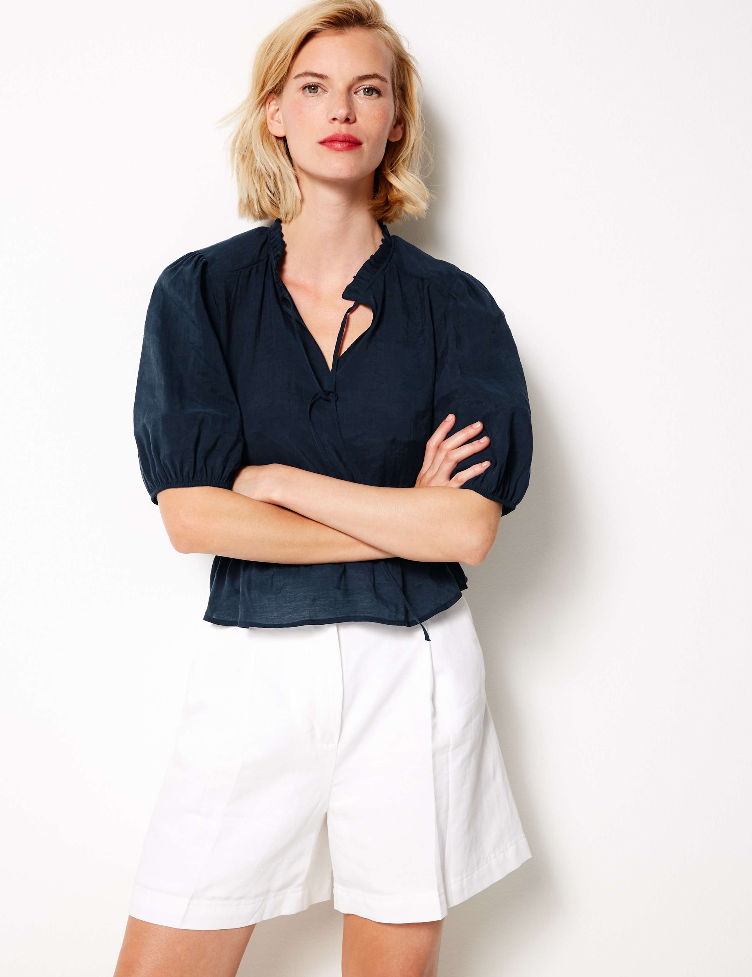 Tie Neck Ruched Waist Blouse 3 of 4