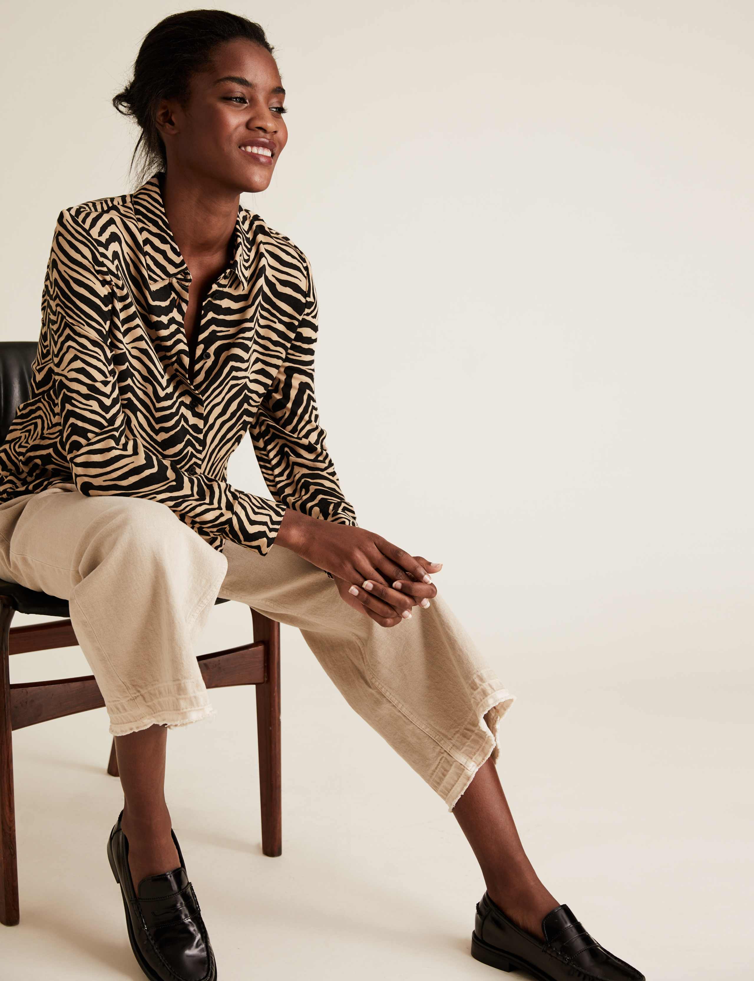 Zebra Print Longline Long Sleeve Shirt 1 of 4