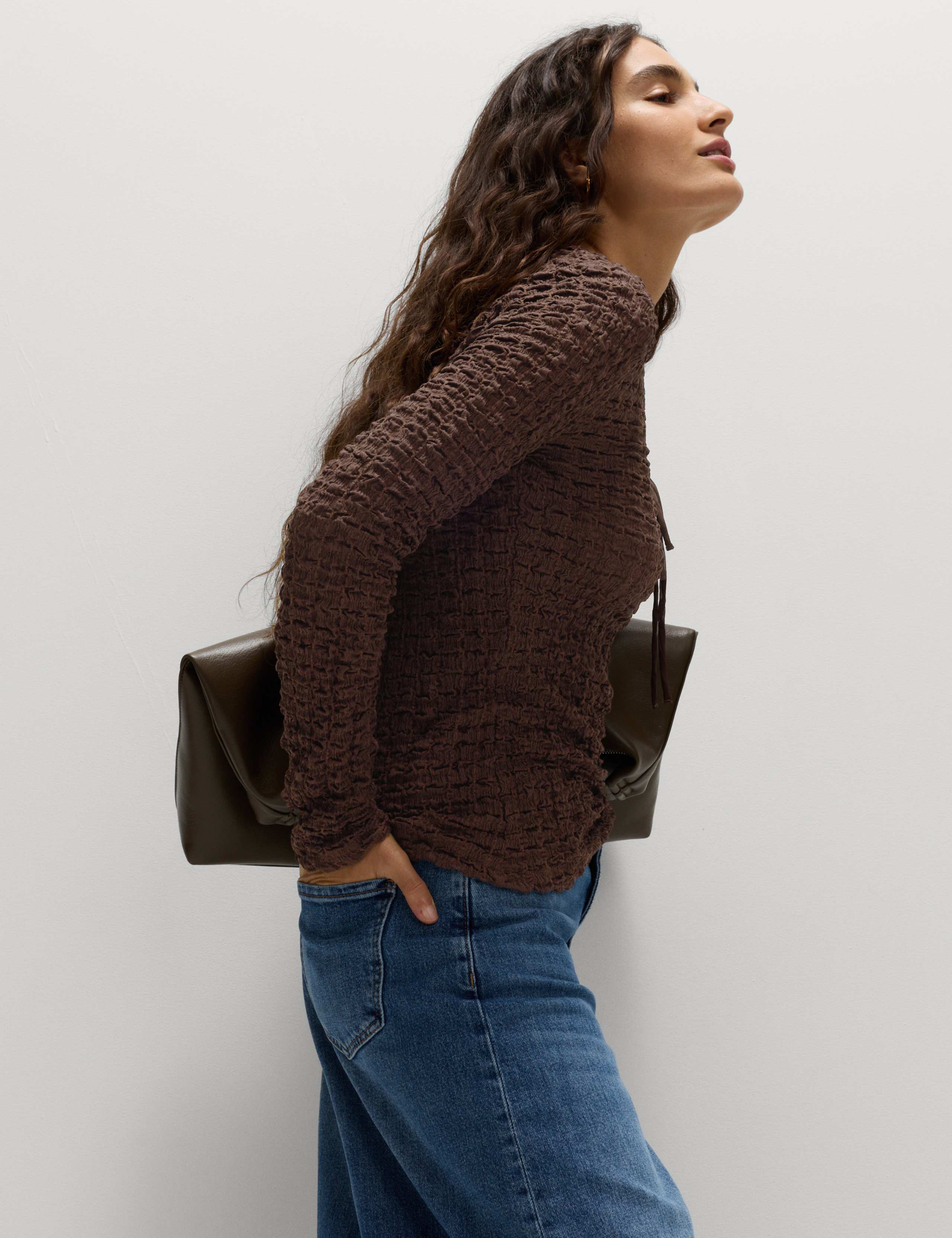 Textured Keyhole Tie Detail Long Sleeve Top 3 of 6