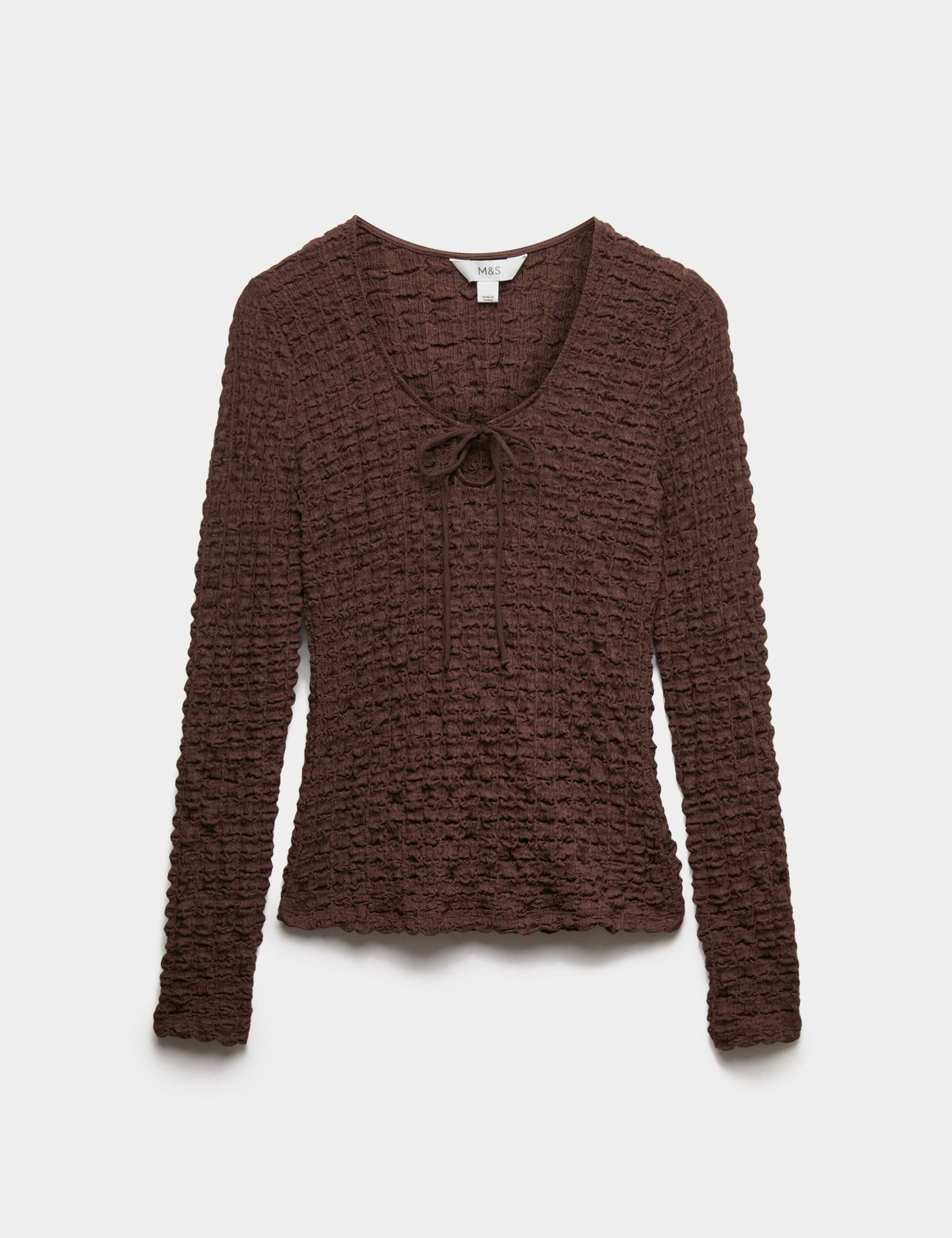 Textured Keyhole Tie Detail Long Sleeve Top 2 of 6