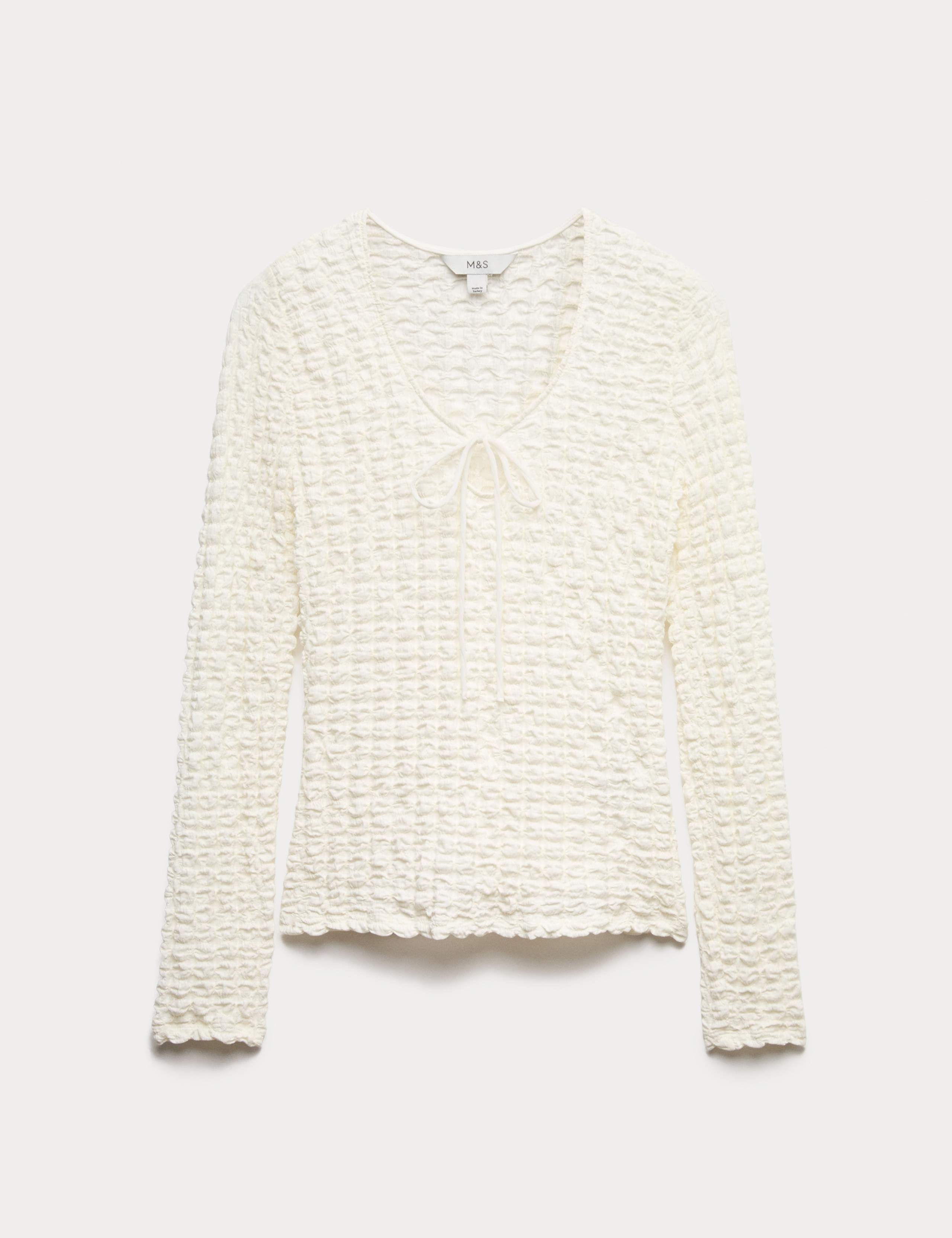 Textured Keyhole Tie Detail Long Sleeve Top 2 of 5