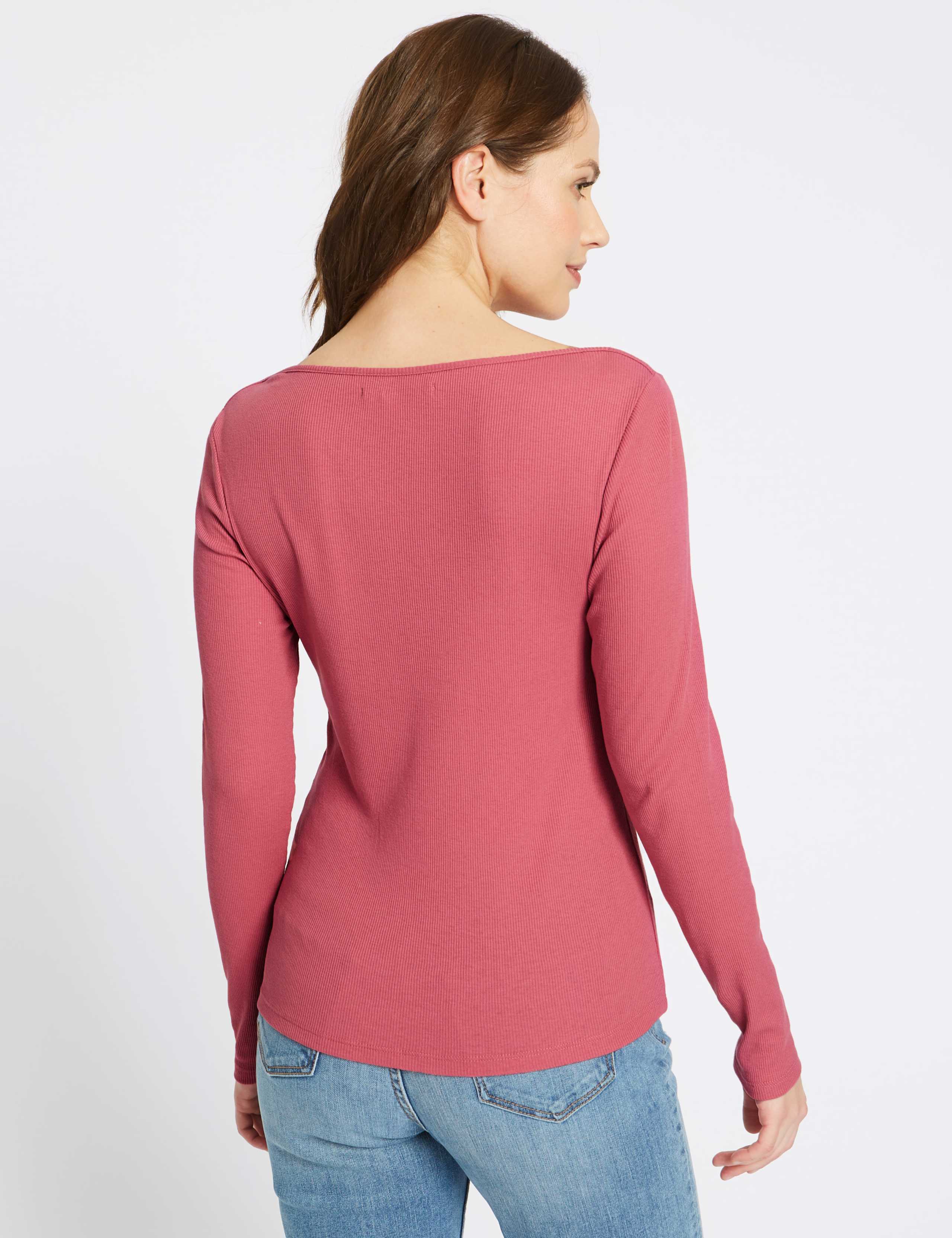 Cotton Blend Slash Neck Long Sleeve T-Shirt 3 of 4