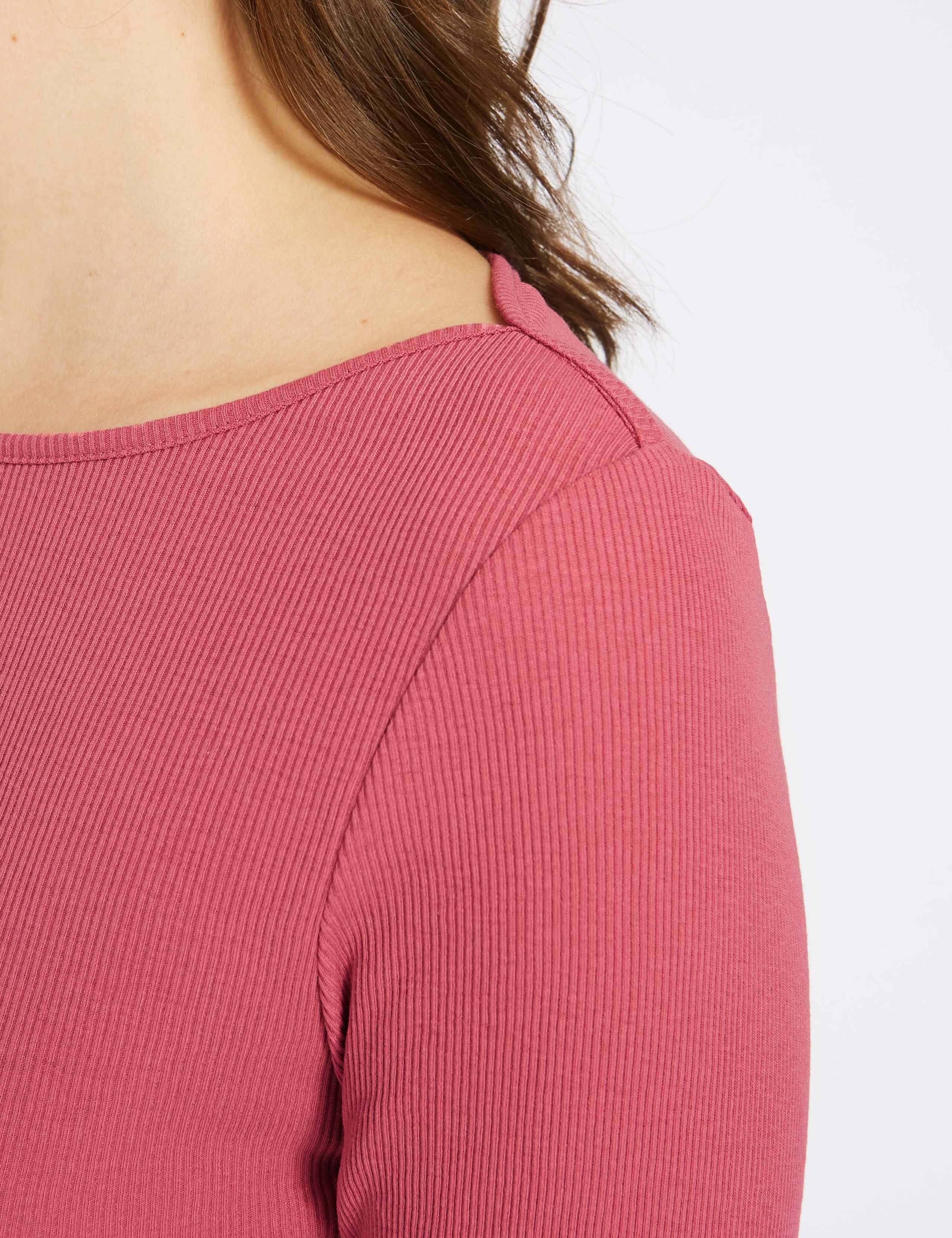 Cotton Blend Slash Neck Long Sleeve T-Shirt 4 of 4