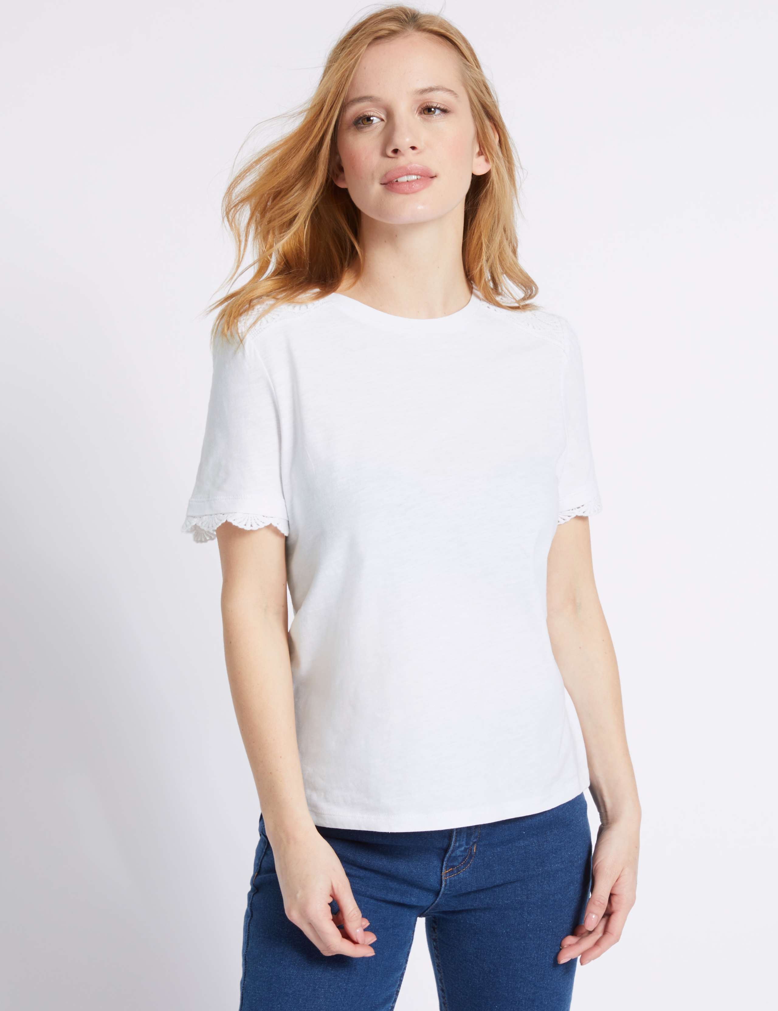 PETITE Pure Cotton Lace Short Sleeve T-Shirt 1 of 4
