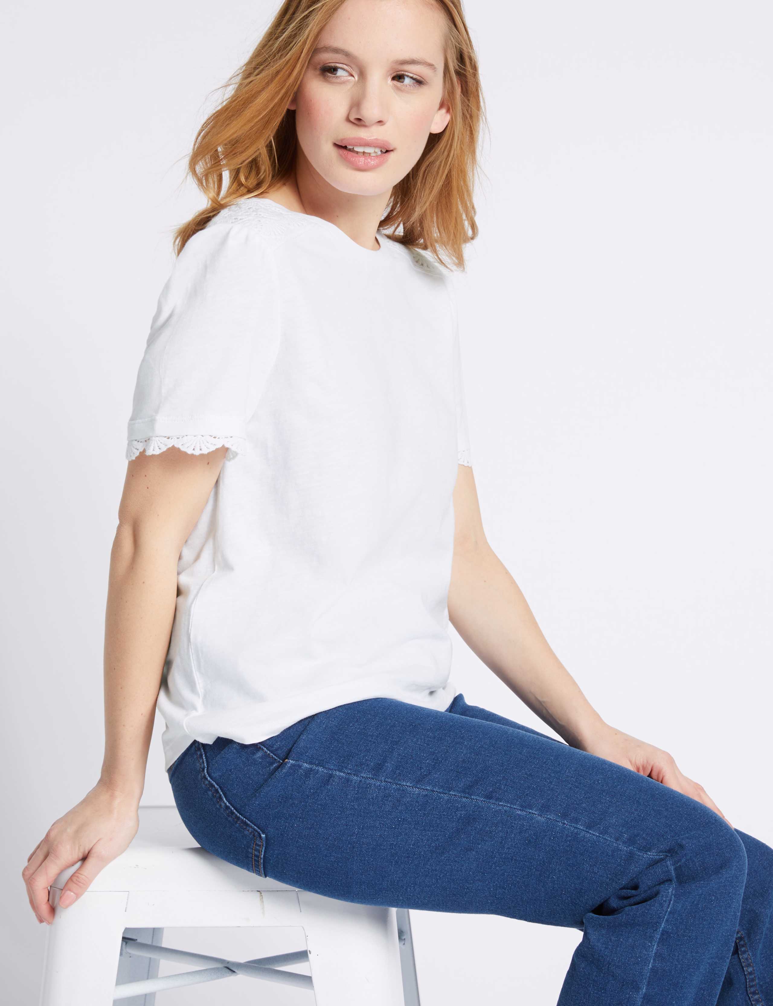 PETITE Pure Cotton Lace Short Sleeve T-Shirt 2 of 4