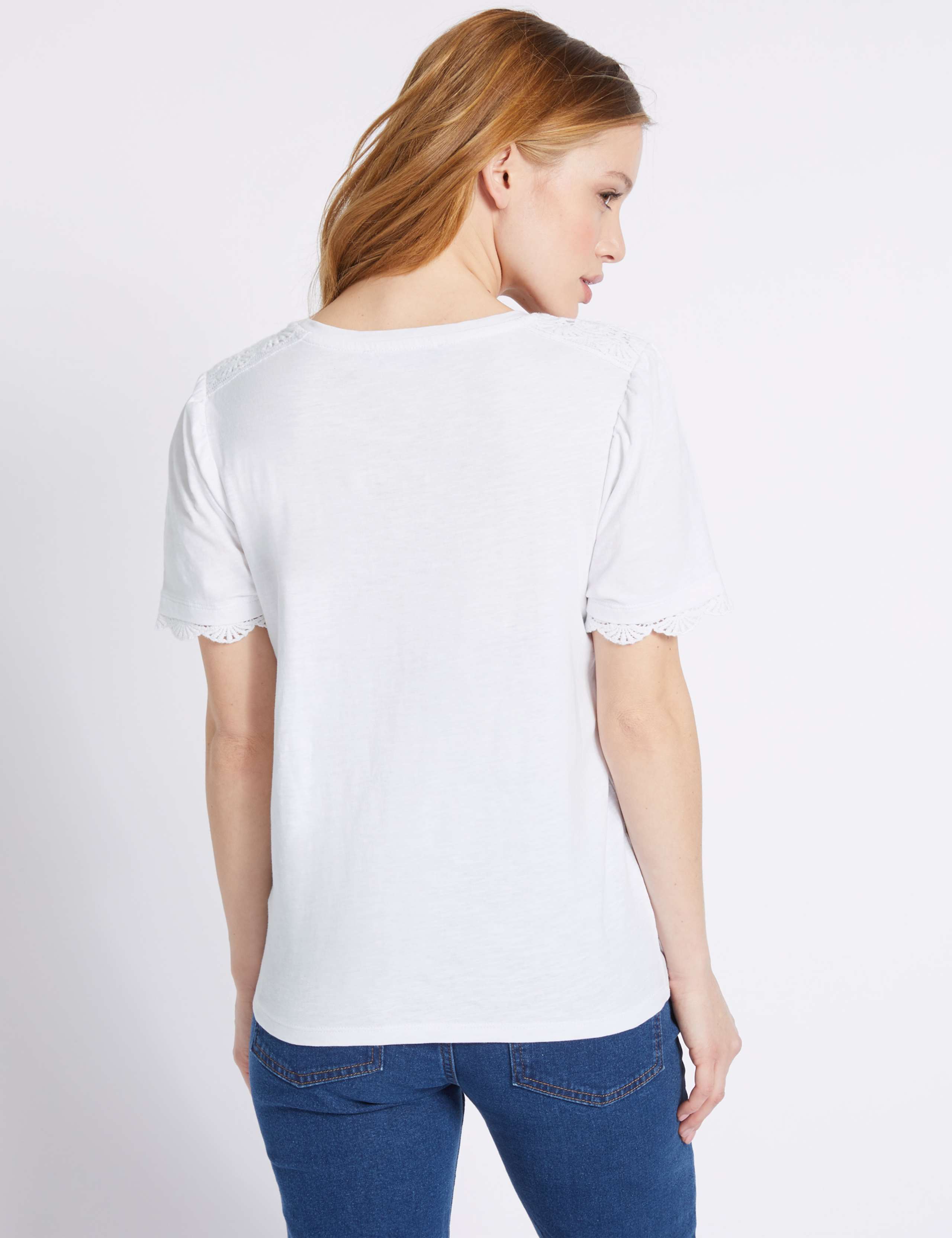 PETITE Pure Cotton Lace Short Sleeve T-Shirt 3 of 4
