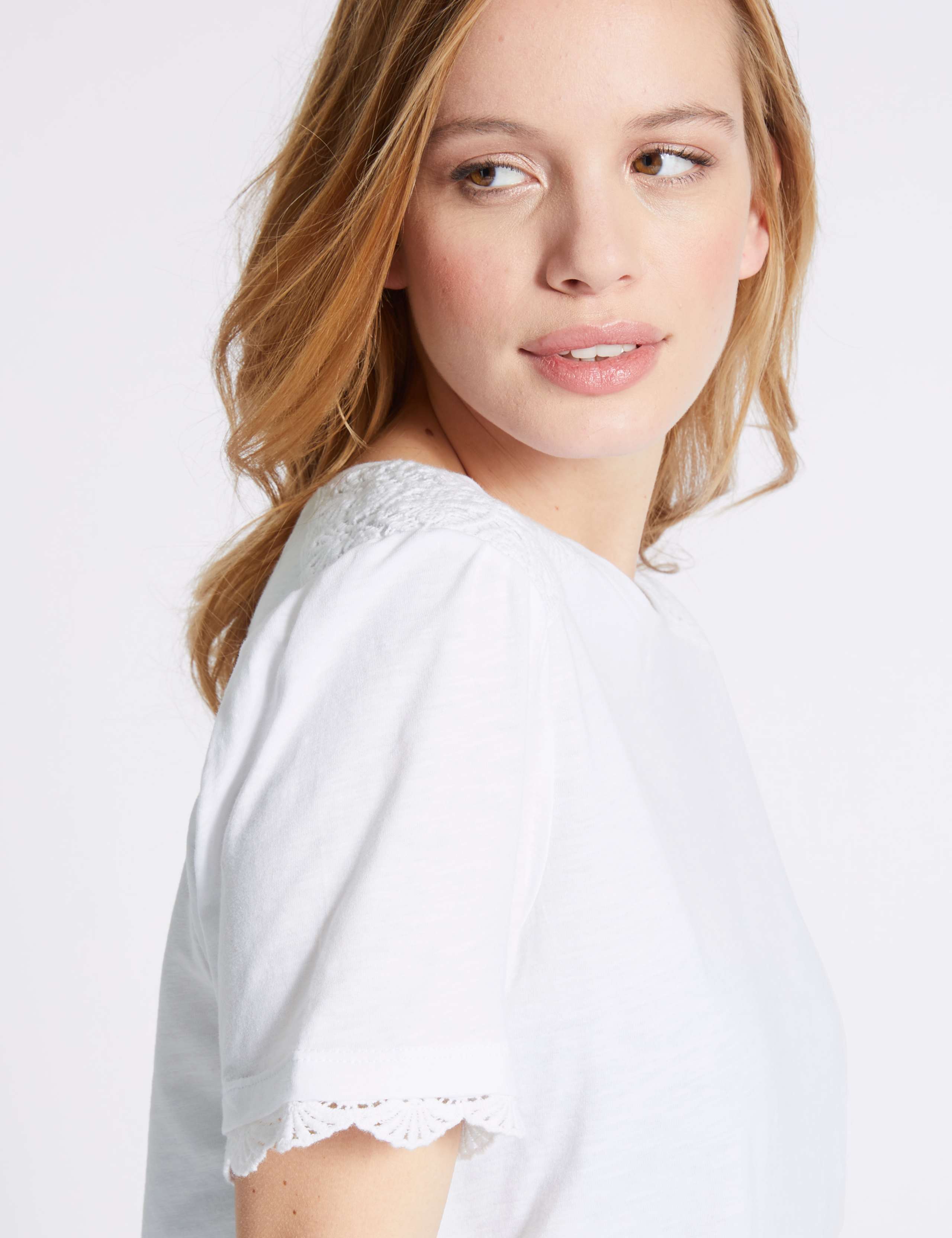 PETITE Pure Cotton Lace Short Sleeve T-Shirt 4 of 4