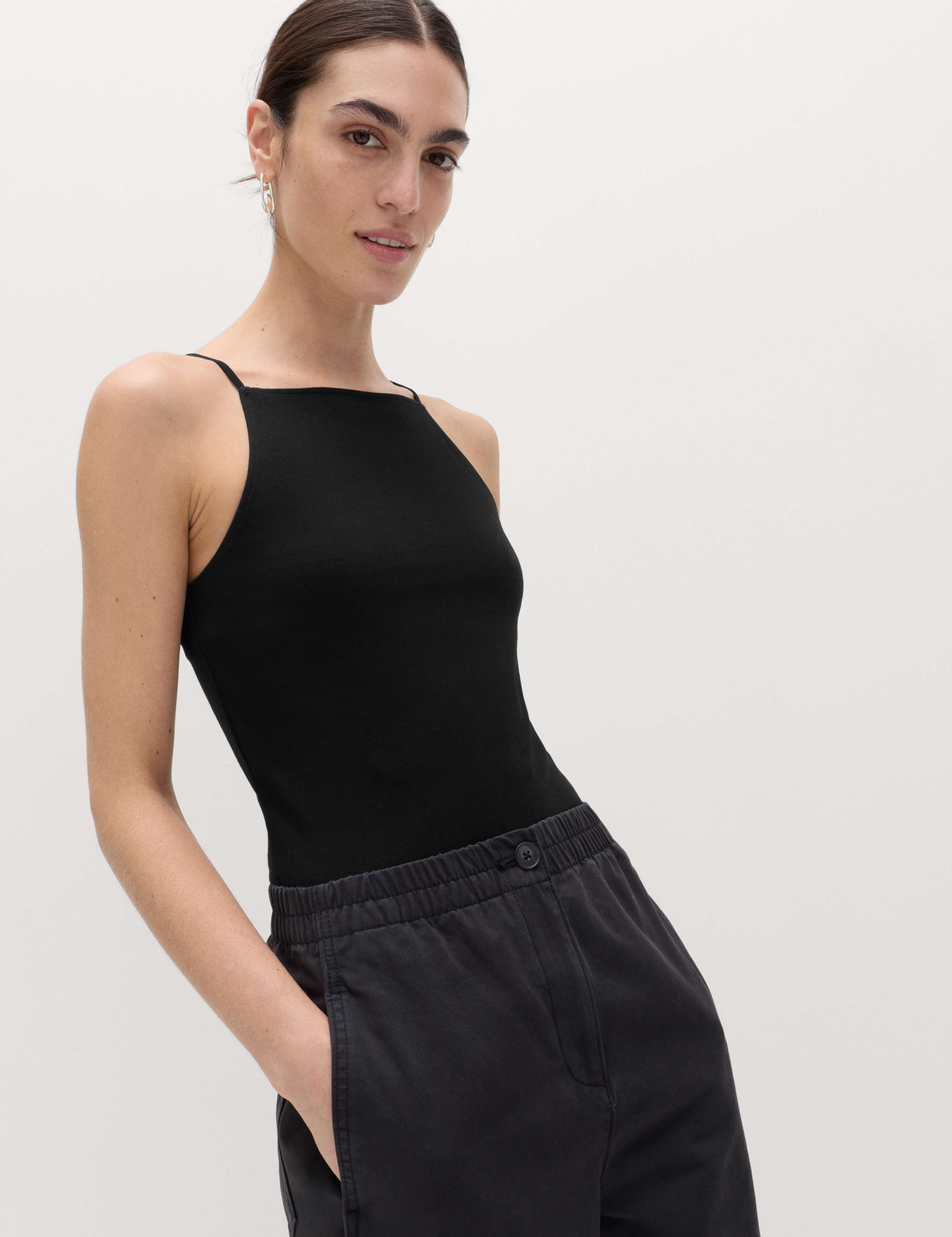 Cotton Rich Square Neck Spaghetti Strap Vest 1 of 4