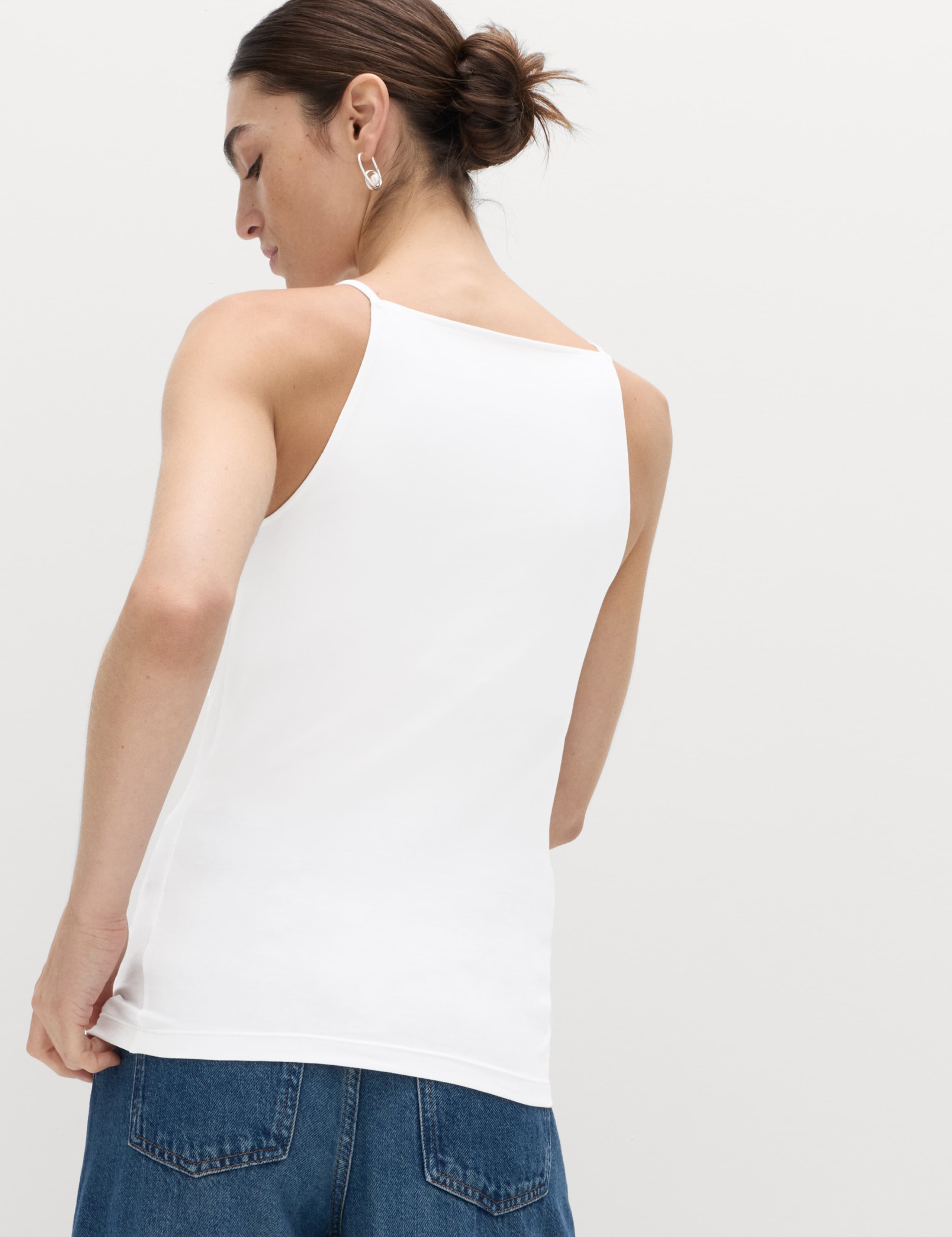 Cotton Rich Square Neck Spaghetti Strap Vest 4 of 4