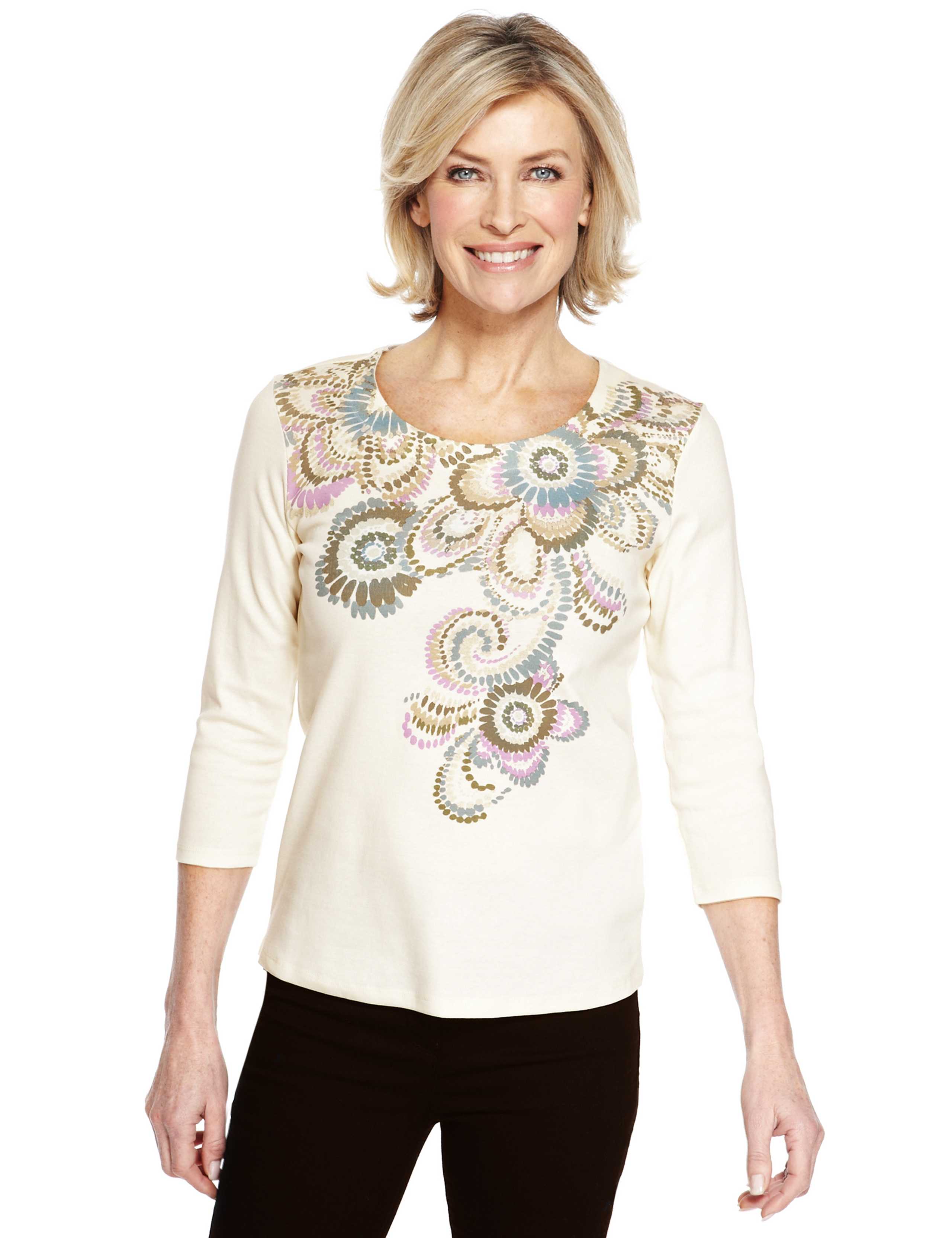 Pure Cotton Placement Floral Top 1 of 5