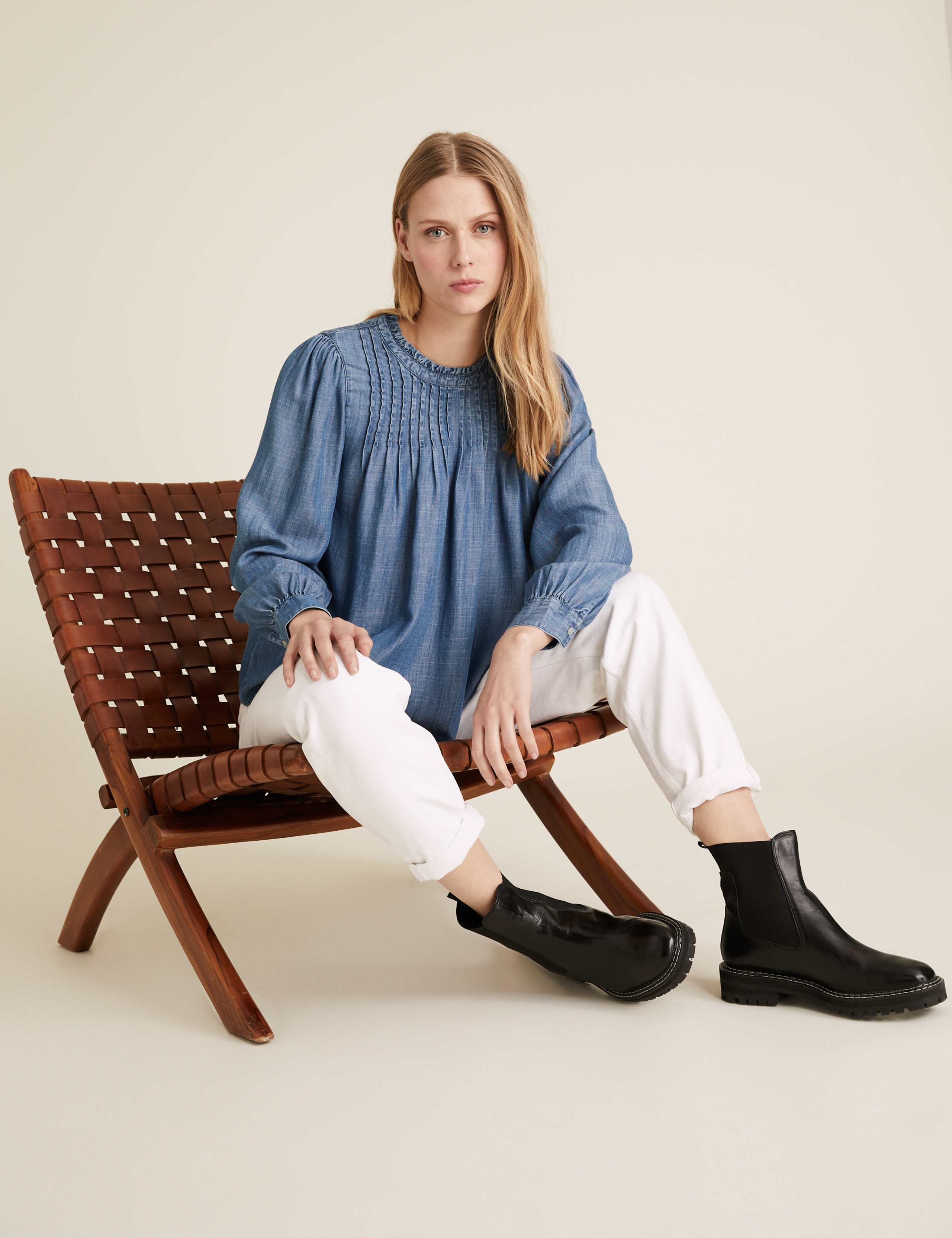Pure Tencel™ Pintuck Long Sleeve Blouse 1 of 5