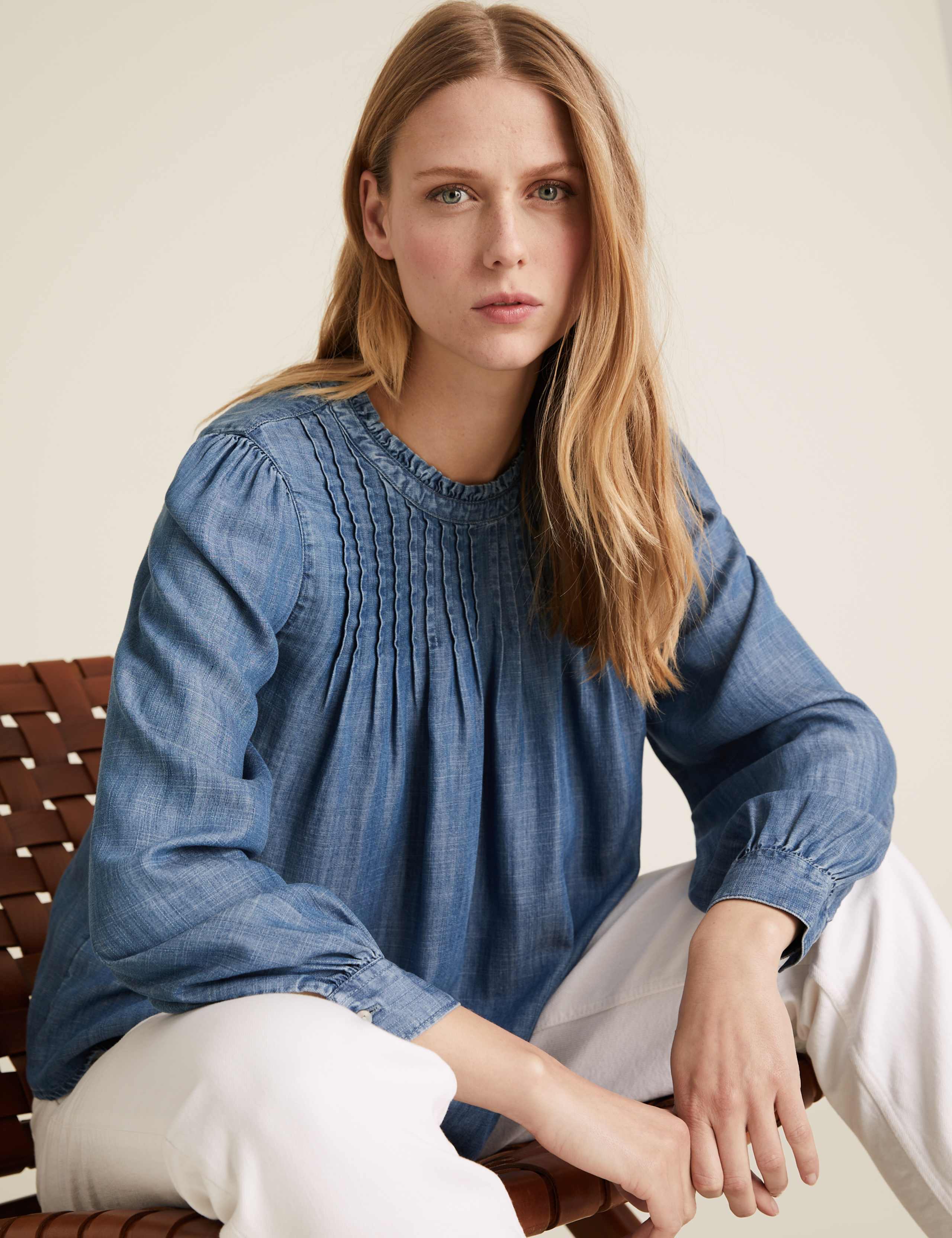 Pure Tencel™ Pintuck Long Sleeve Blouse 5 of 5