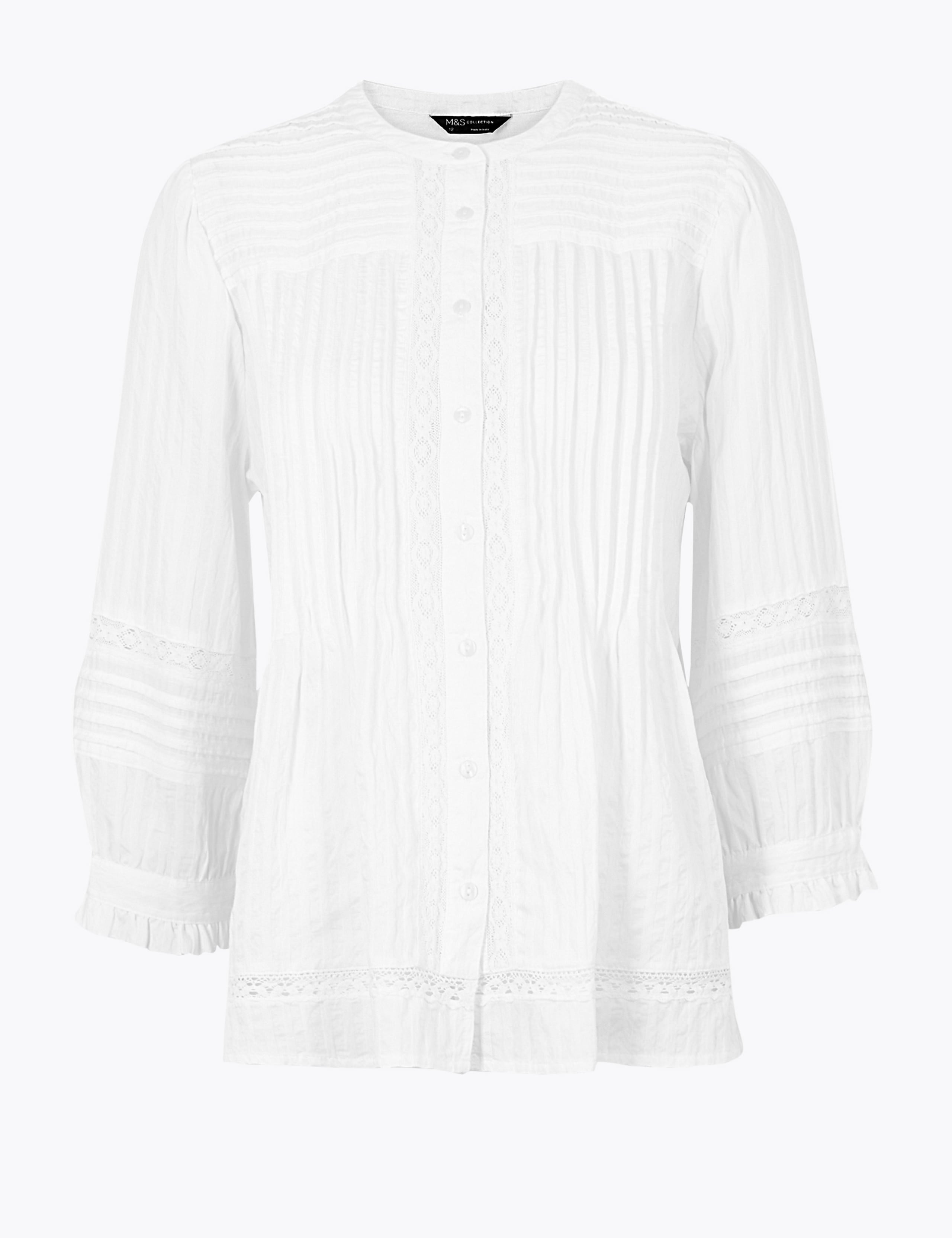 Pin Tuck Lace Insert Long Sleeve Blouse 1 of 1