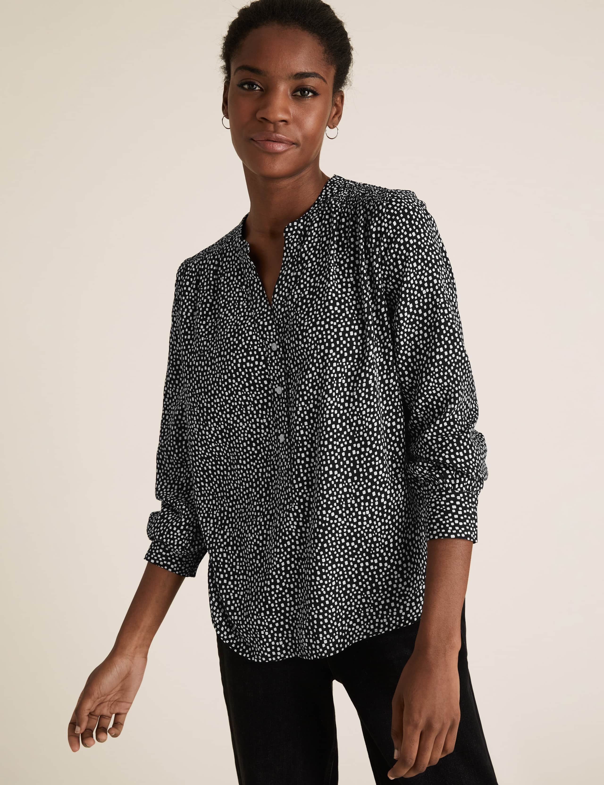 Printed V-Neck Long Sleeve Blouse 1 of 5