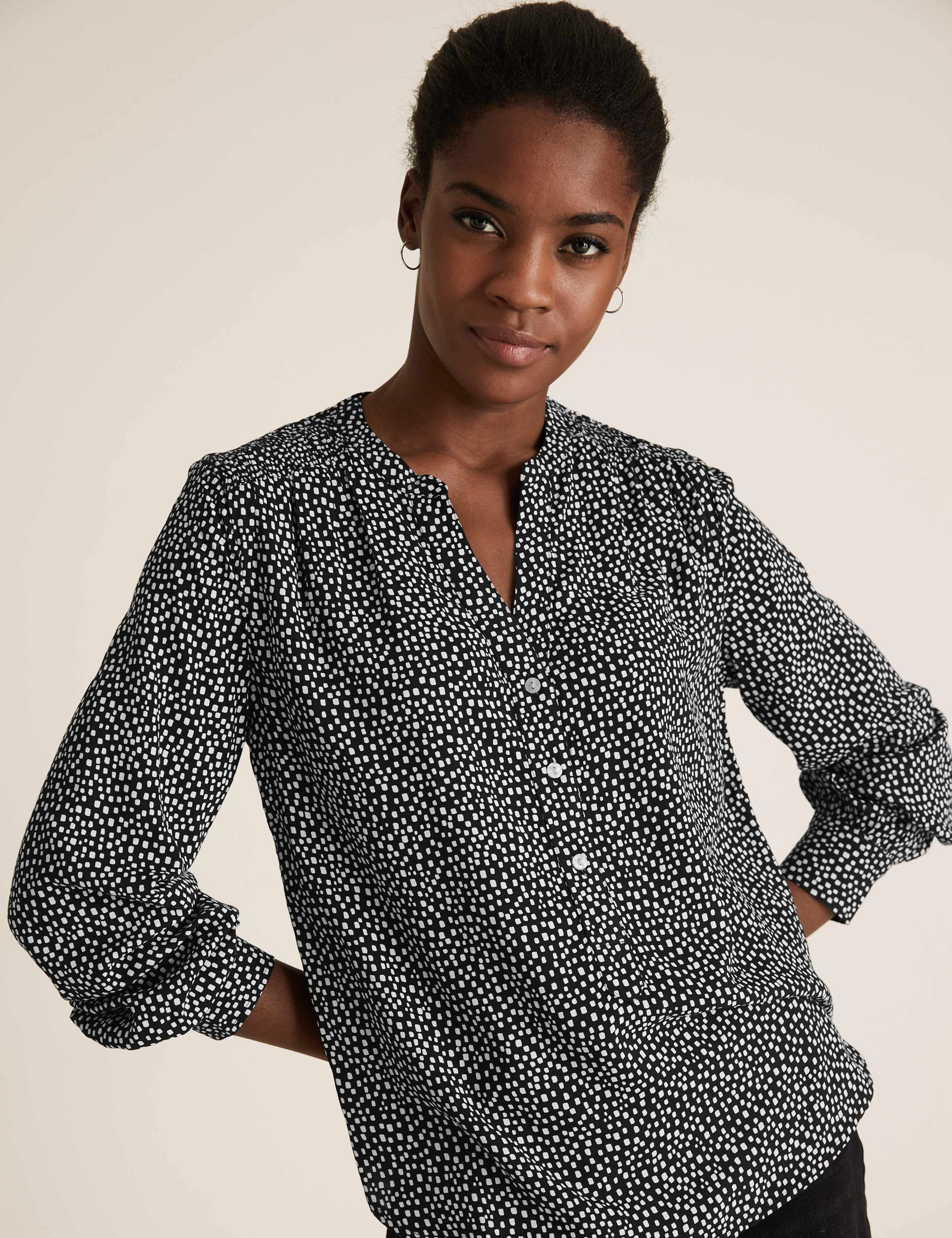 Printed V-Neck Long Sleeve Blouse 5 of 5